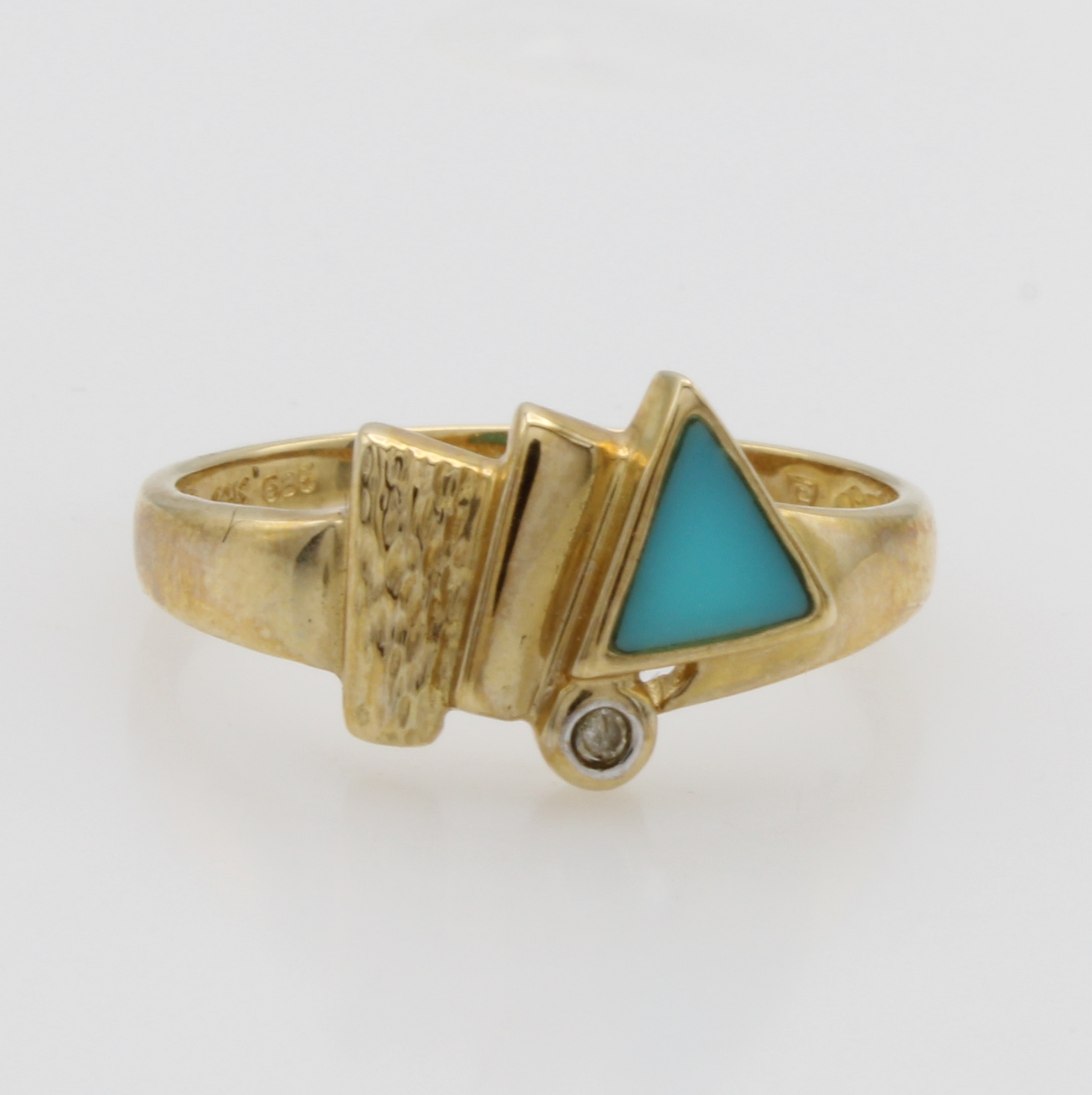 Image 27054048 - Türkisring mit Diamant, GG 585/000, Diam. ca. 0,01 ct Weiß/p, dreieck Türkis, RW ca. ...