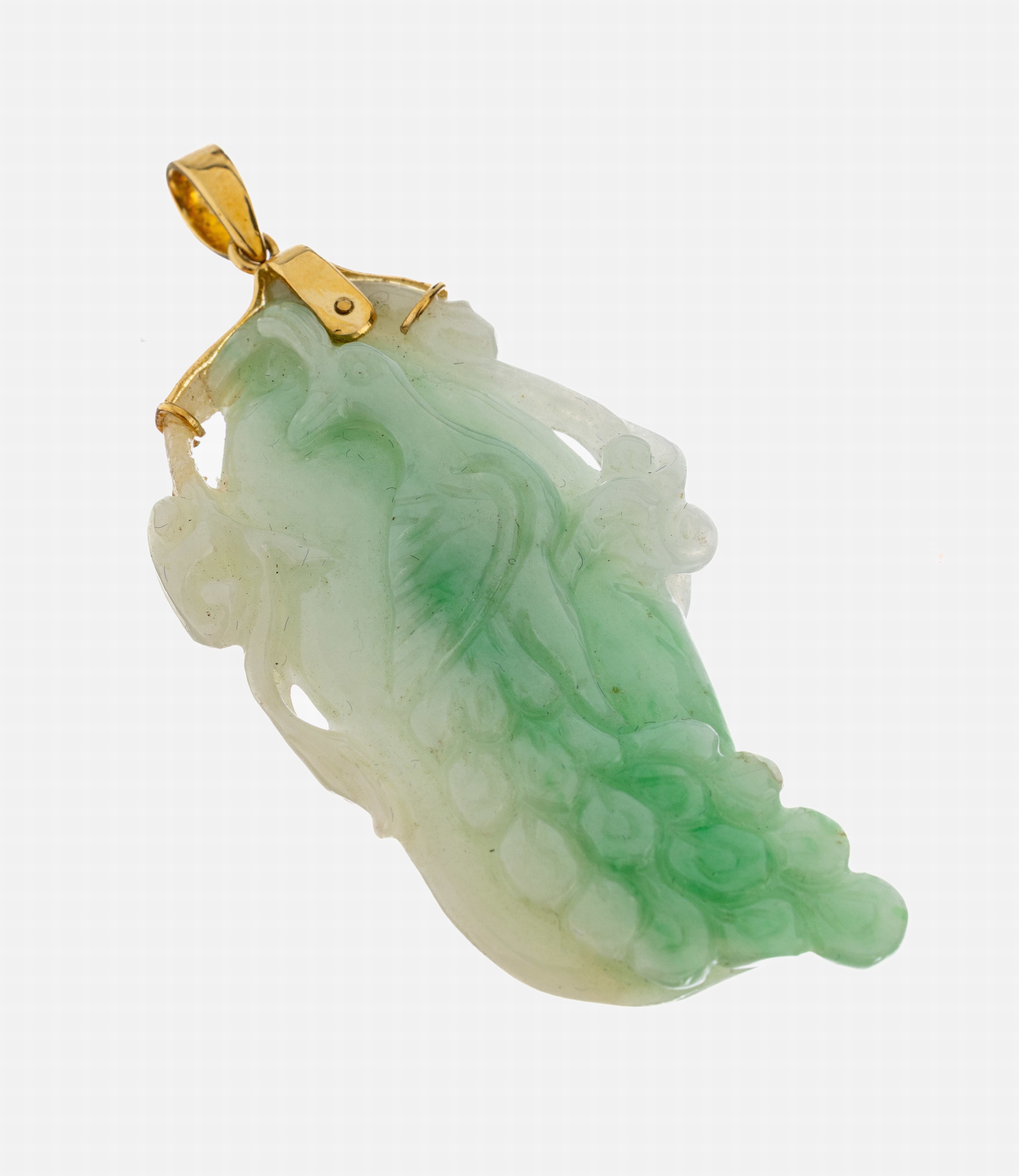 Image 27054060 - 18 kt Gold Jade-Anhänger, GG 750/000, Jade geschnitten und geschliffen, in Form eines ...
