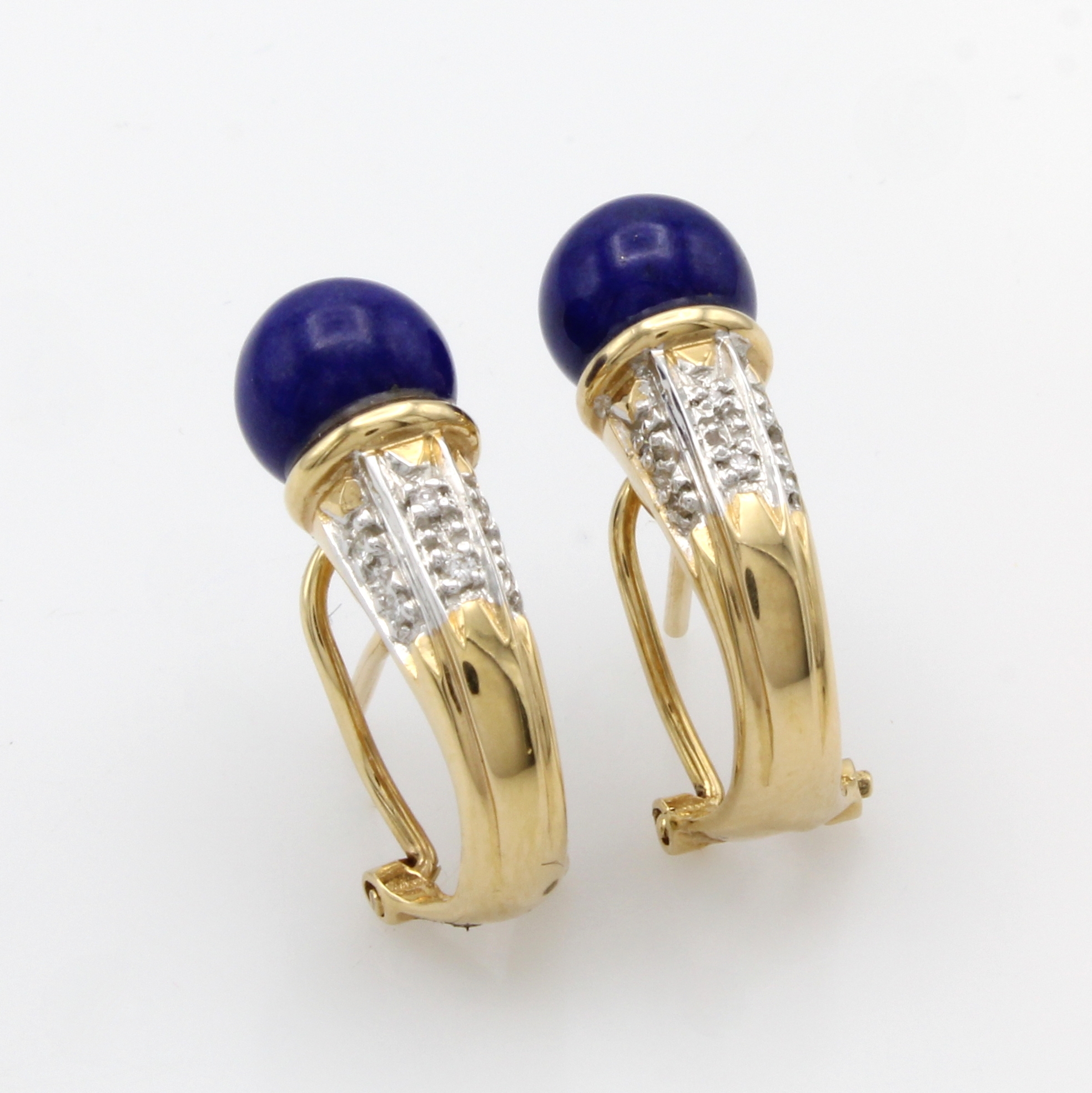 Image 27054062 - Paar Steckcreolen mit Lapislazuli und Brillanten, GG 585/000, Brill. zus. ca. 0,12ct ...