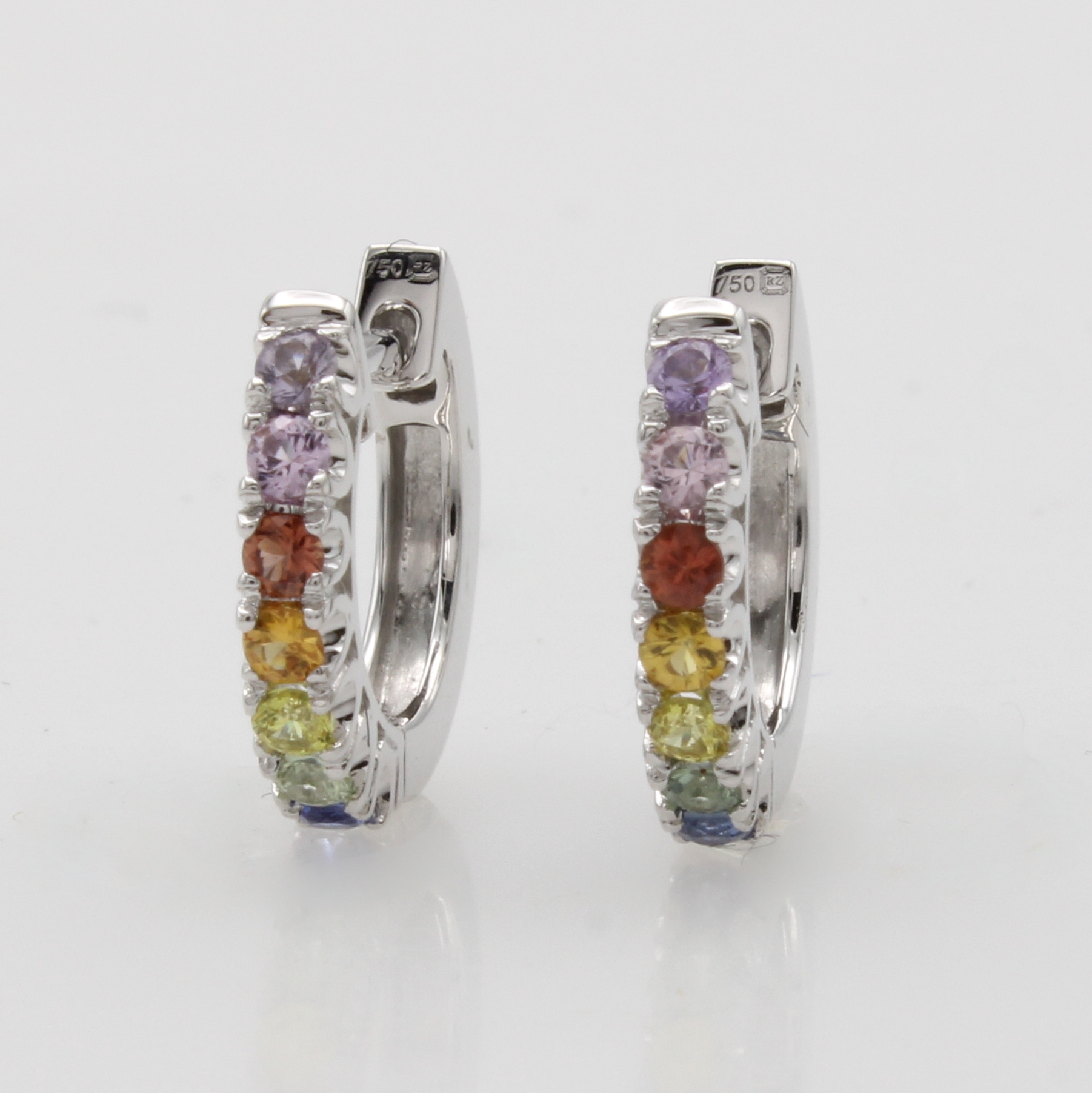 Image 27054065 - Paar Klappcreolen mit Saphiren, WG 750/000, 14 bunte Saphire zus. ca. 0.43 ct ...