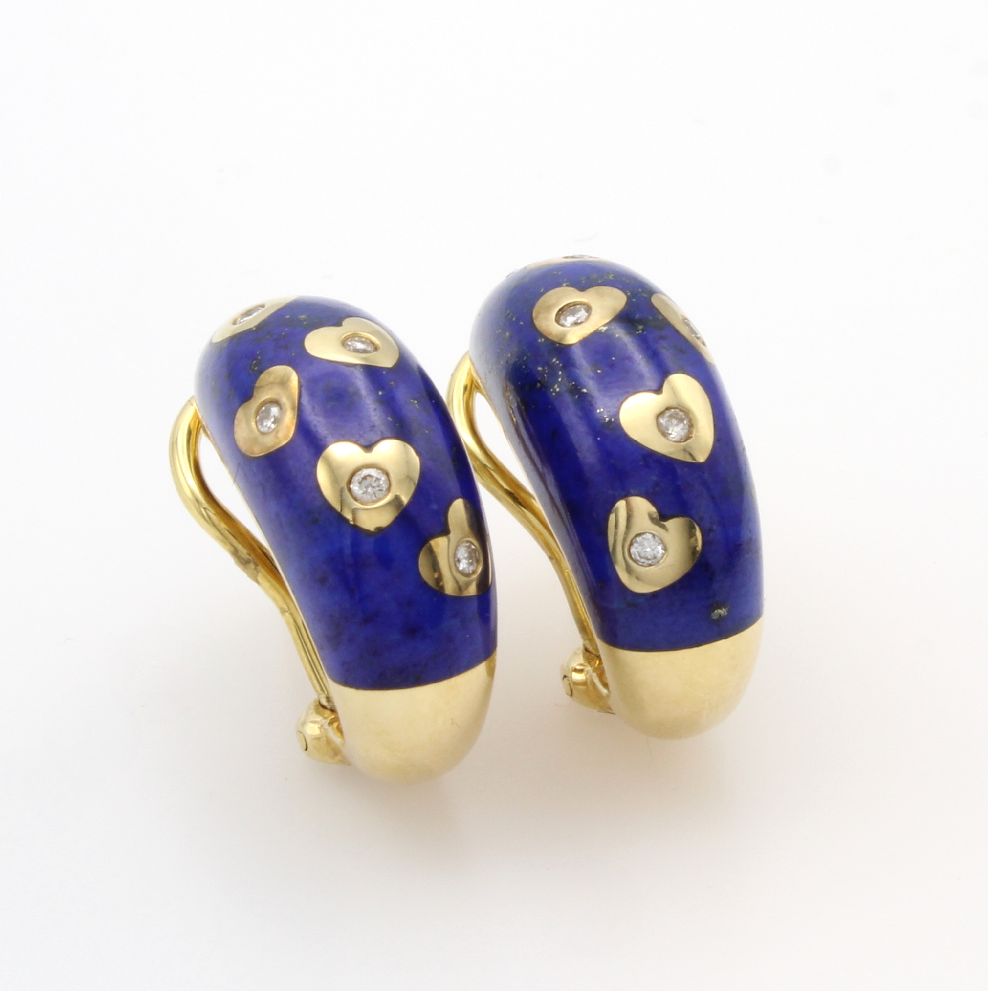 Image 27054066 - Paar Steckcreolen mit Lapislazuli und Brillanten, GG 750/000, Brill zus. ca. 0.10 ct ...