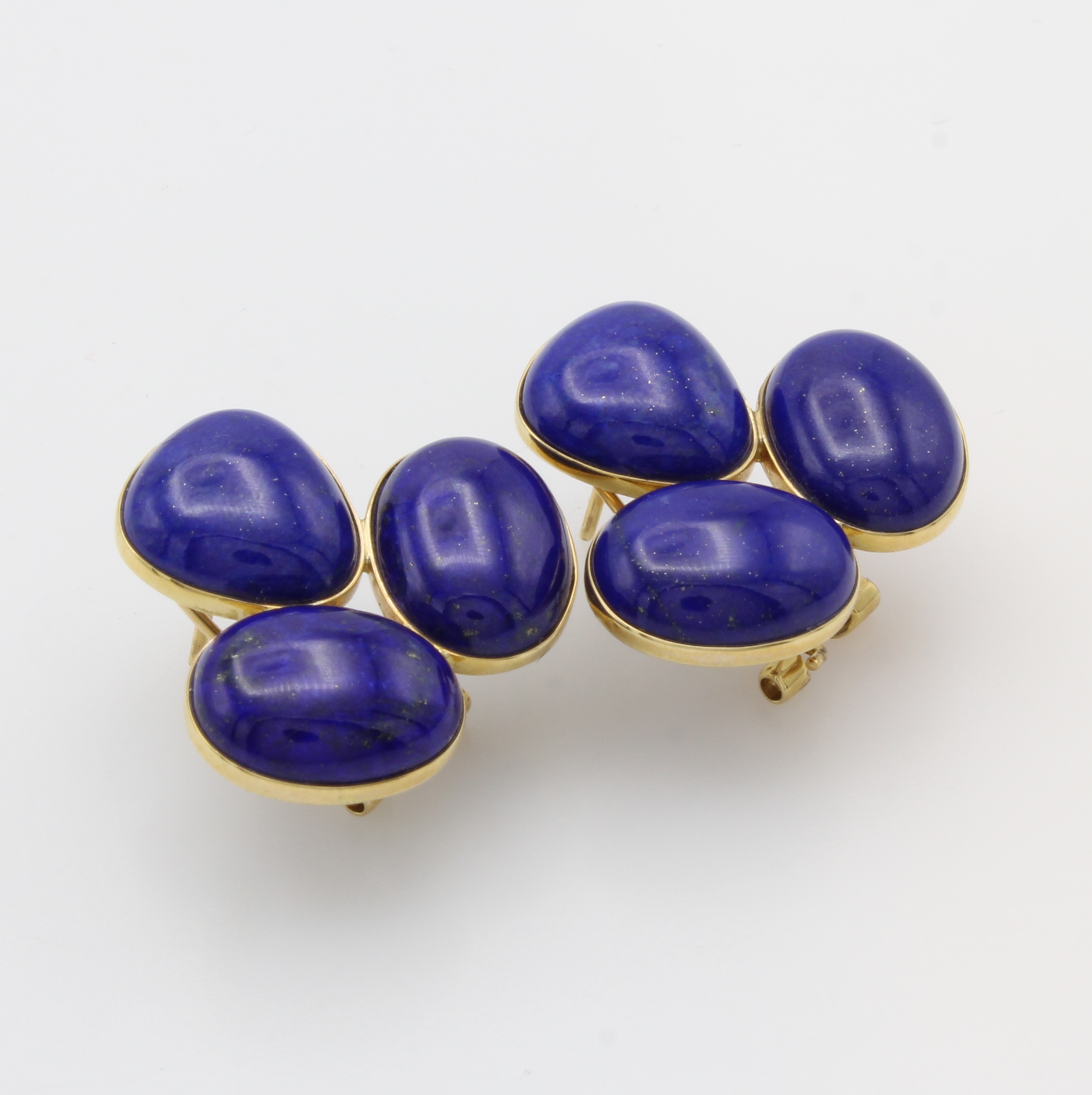 Image 27054067 - Paar Lapislazuliohrstecker, GG 585/000, jeweils 3 Lapislazulicabochons, m. Clipbrisur ...