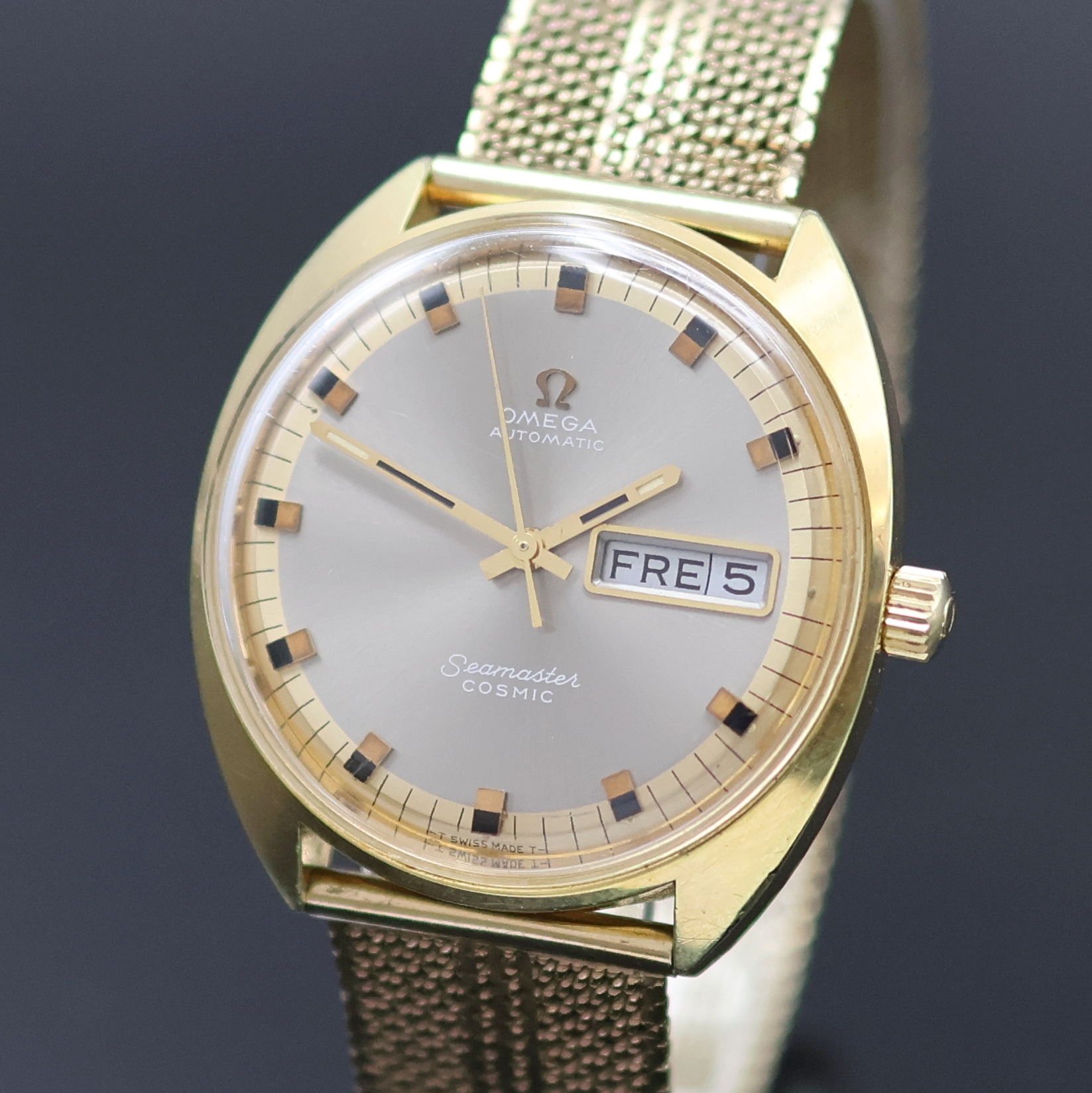 Detail a: OMEGA Seamaster Cosmic vergoldete Armbanduhr Referenz 166.036, Schweiz 1960er Jahre, Automatik, Monocoque-Geh., neutr. Goldband in GG 333/000, ...