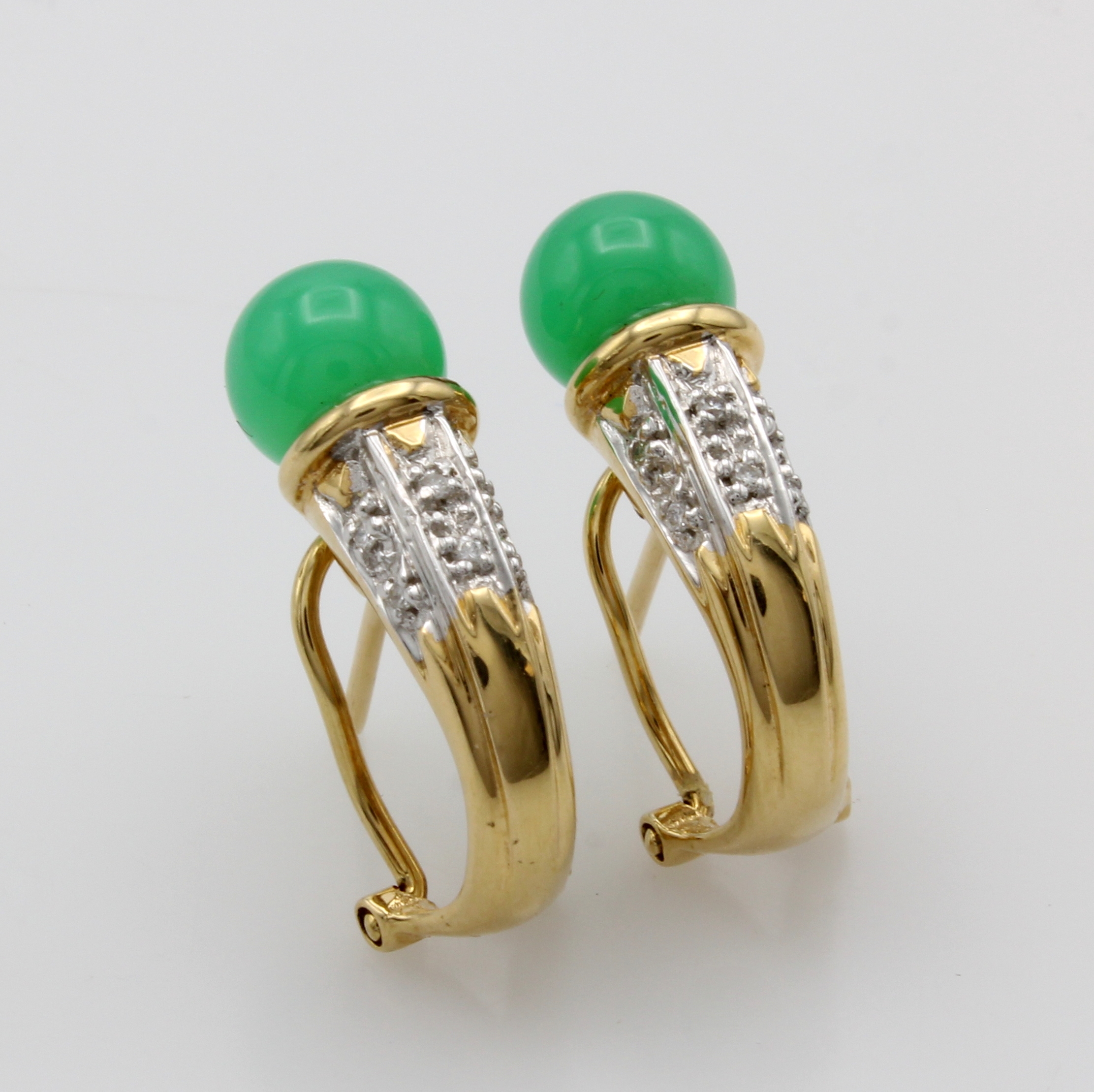 Image 27054091 - Paar Steckcreolen mit Chrysoprasen und Brillanten, GG 750/000, Brill. zus. ca. 0,12ct ...