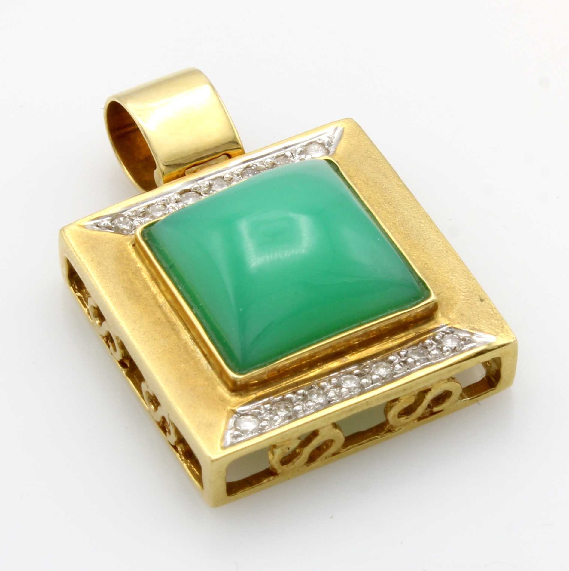 Image 27054093 - Anhänger mit Chrysopras und Brillanten, GG 750/000, Brill. zus. ca. 0,24 ct Weiß/si/p, ...