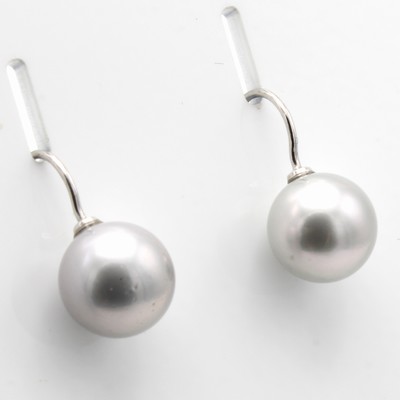 27054059a - Paar Ohrhaken mit Tahitiperlen, WG 585/000, hellgraue Perlen D. ca. 11.25 mm ...