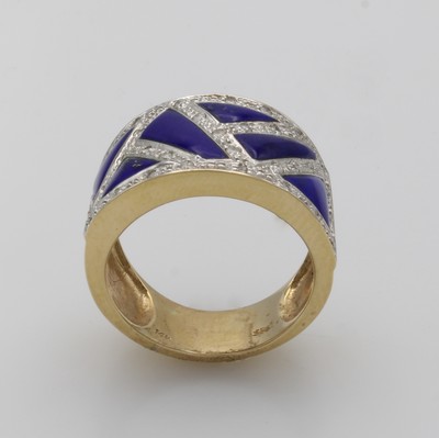 27054086a - Ring mit Lapislazuli und Brillanten, GG 585/000, Brill. zus. ca. 0.20 ct Weiß/p, ...