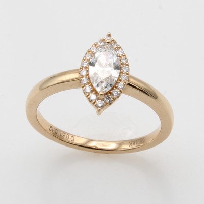 27054281a - Schiffchenring mit Diamant und Brillanten, RG 750/000, Diam.-Navette 0.51 ct hochfeines ...