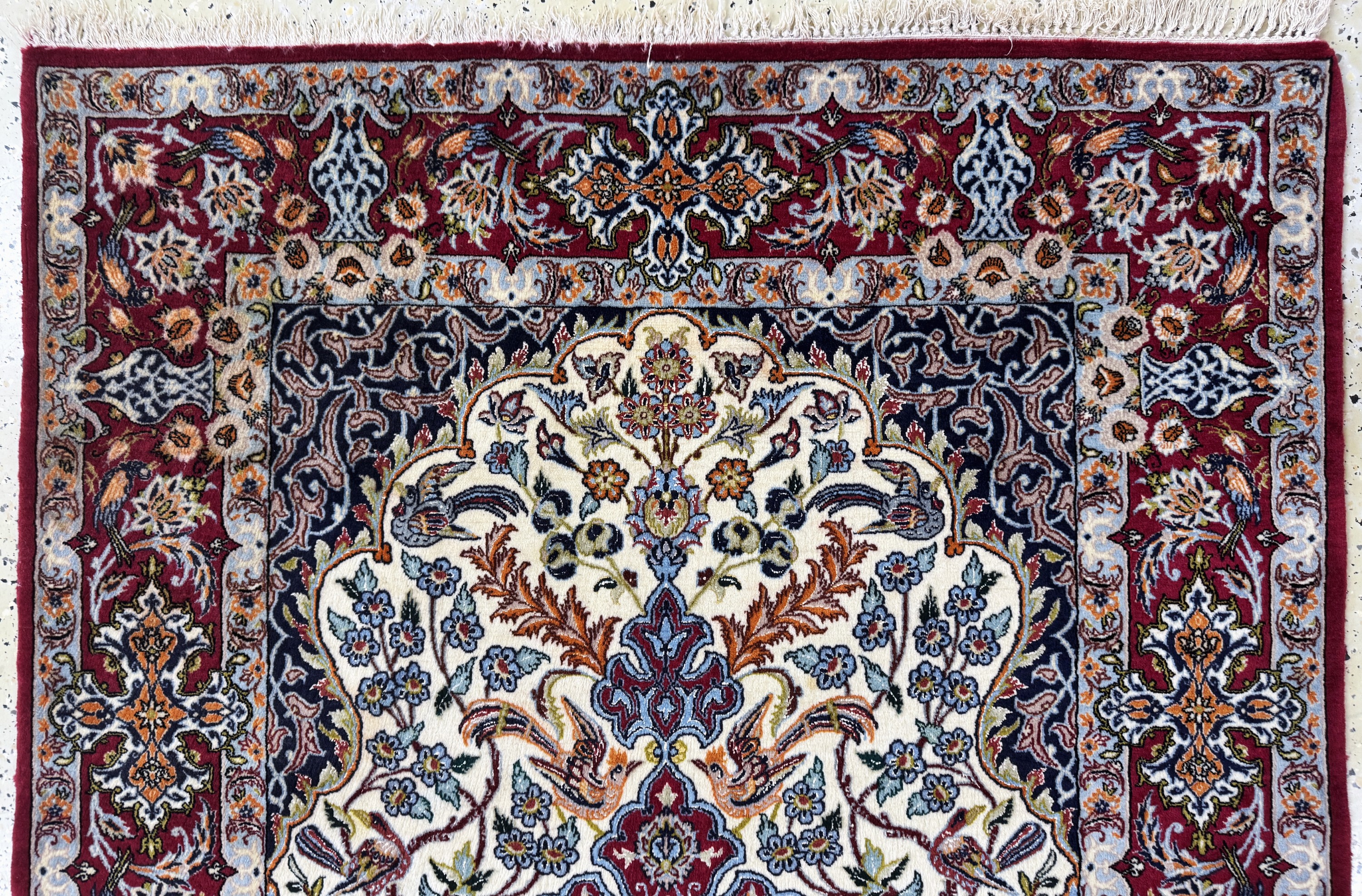 Detail a: Esfahan fein, Persien, Ende 20.Jhd, Korkwolle mit und auf Seide, ca. 167 x 108 cm,ca. 1,0 Mio. Kn/qm, gereinigt, EHZ: 2