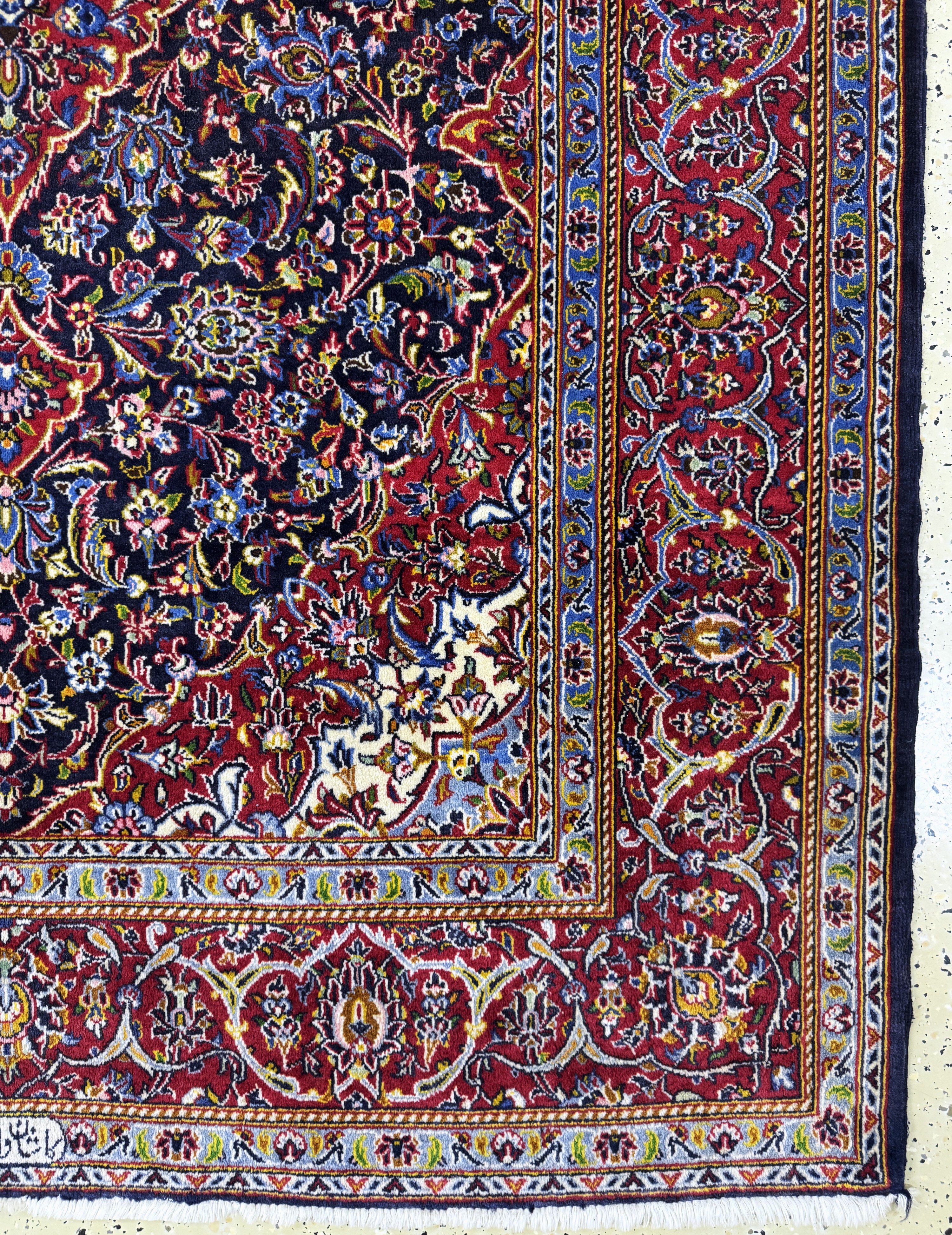 Detail b: Keschan Kork signiert, Persien, Ende 20.Jhd, Korkwolle auf Baumwolle, ca. 234 x 144cm, EHZ: 2
