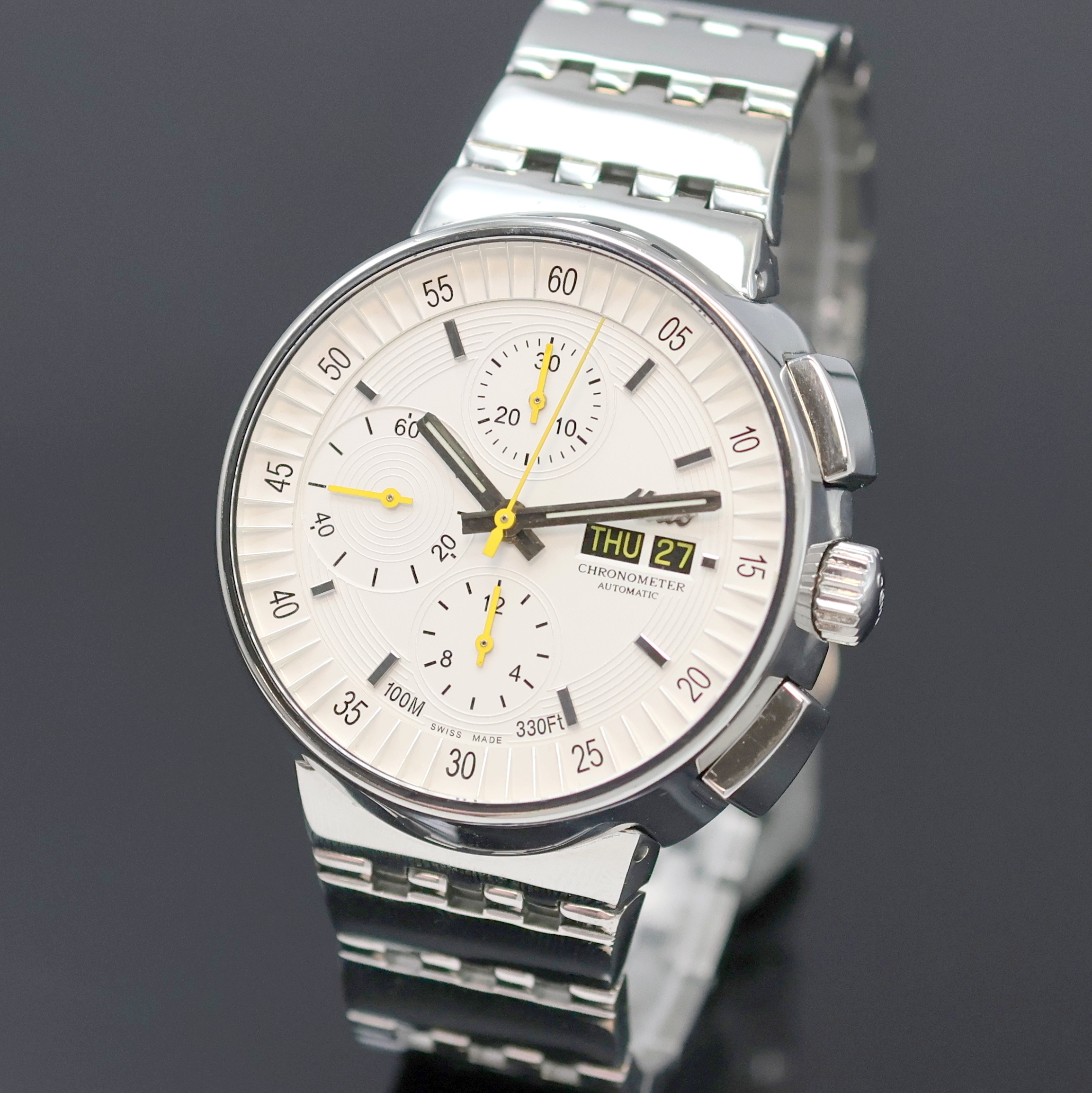 Detail a: MIDO All Dial Armbandchronograph Referenz 8360, Schweiz um 2015, Edelstahlgeh. inkl. Gliederband m. Faltschl., Boden u. Krone verschr., weißes ...