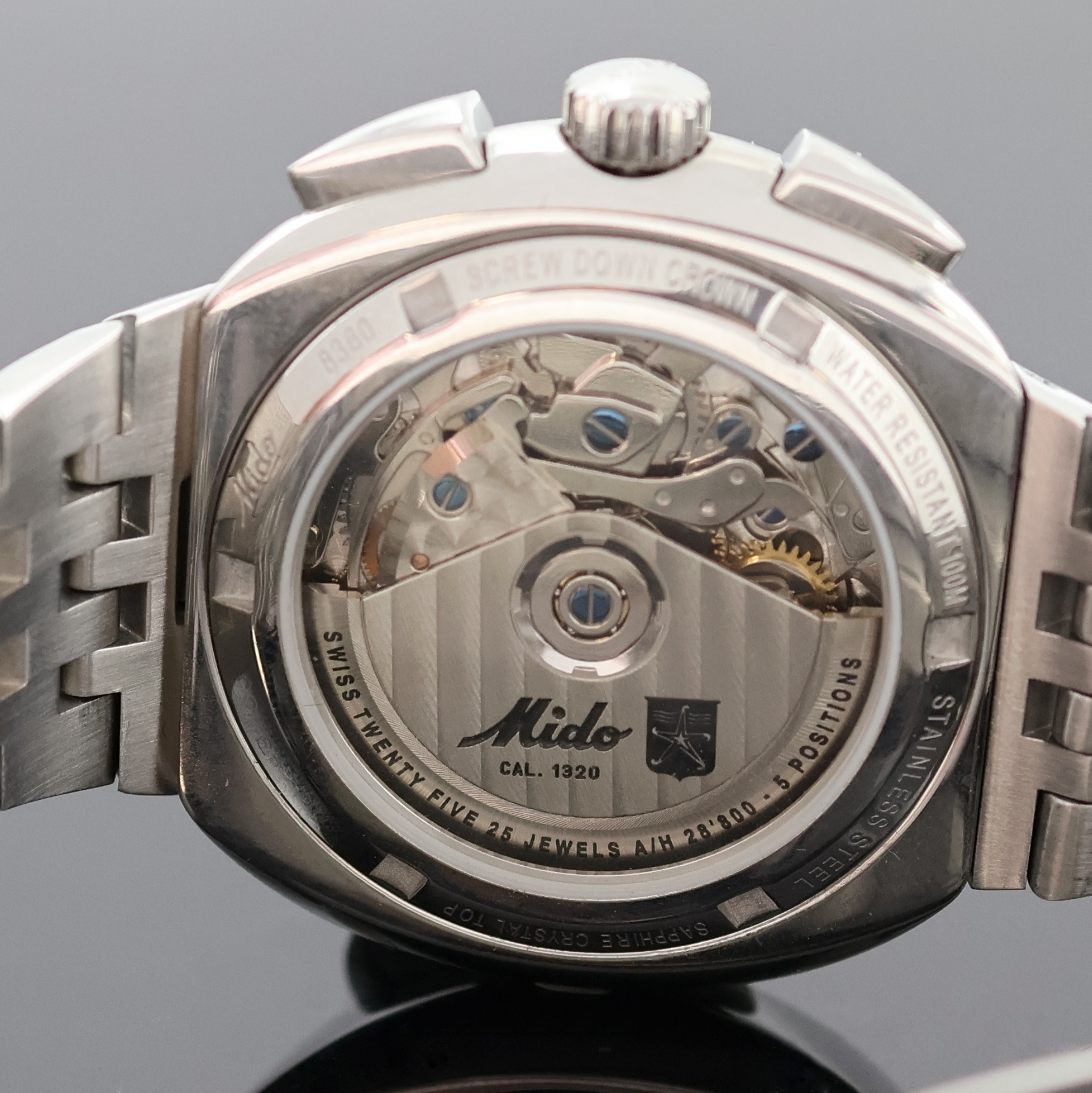 Detail f: MIDO All Dial Armbandchronograph Referenz 8360, Schweiz um 2015, Edelstahlgeh. inkl. Gliederband m. Faltschl., Boden u. Krone verschr., weißes ...