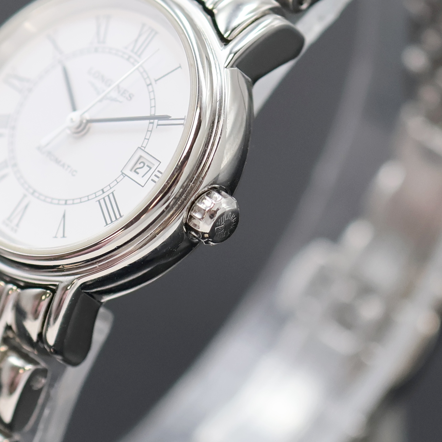 Detail c: LONGINES Presence Damenarmbanduhr in Stahl Referenz L4.321.4, Schweiz um 2010, Automatik, beids. vergl. Geh. inkl. orig. Gliederband m. dopp. ...