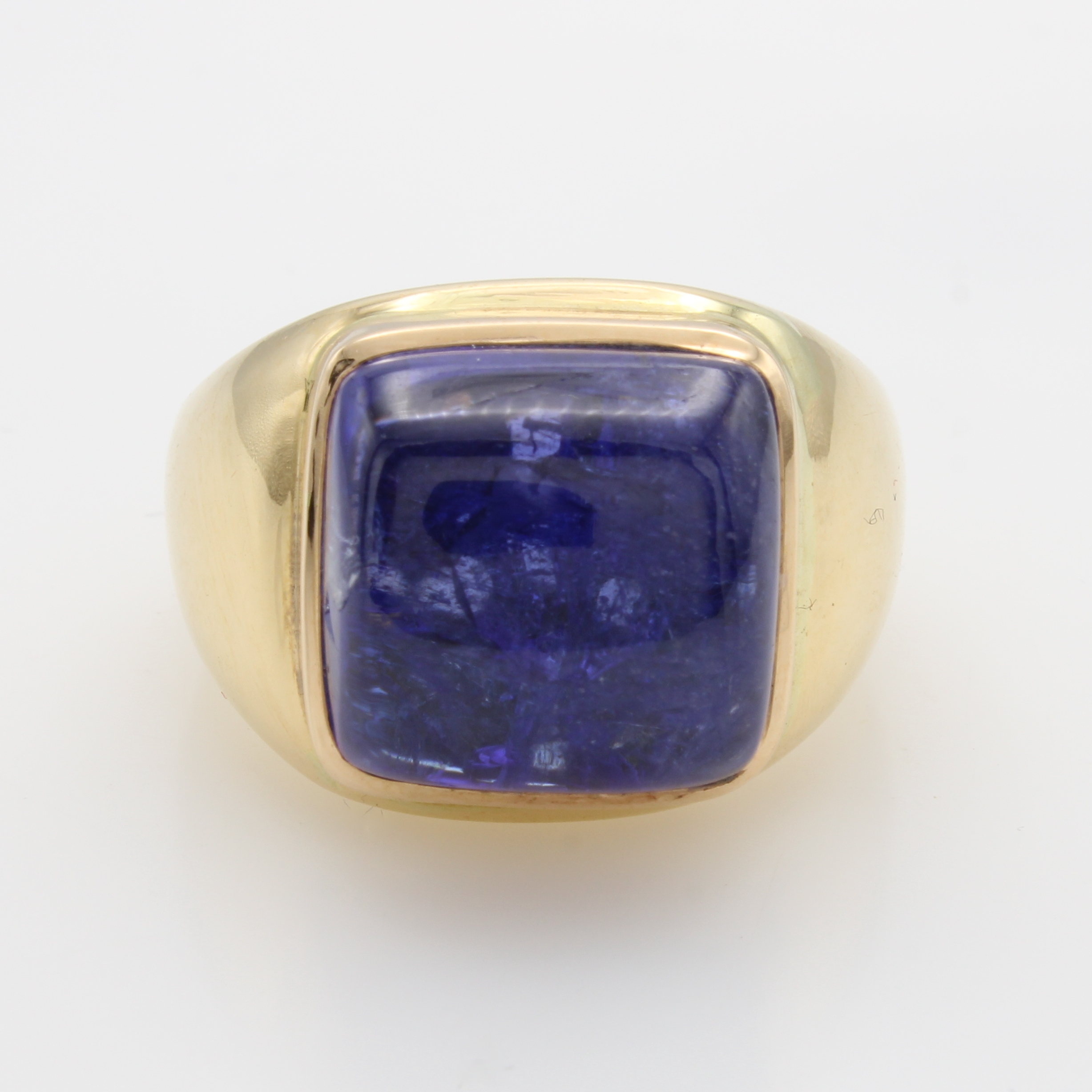 Image 27054558 - Ring mit Tansanit, GG 750/000, carréef. Tansanitcabochon ca. 18.11 ct, RW ca. 55 ...
