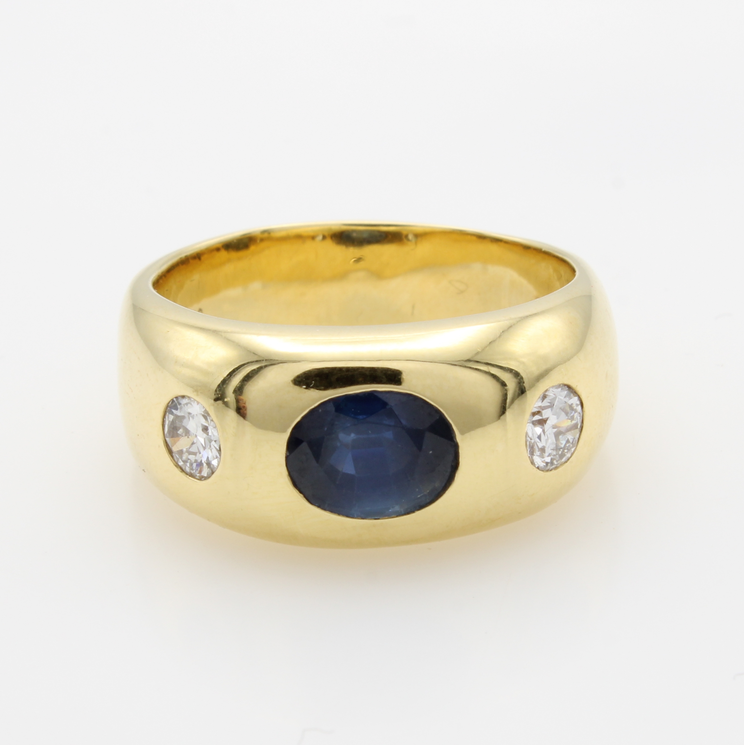 Image 27054568 - Bandring mit Saphir und Brillanten, GG 750/ 000, ovaler, facett. Saphir ca. 2.34 ct, 2 ...
