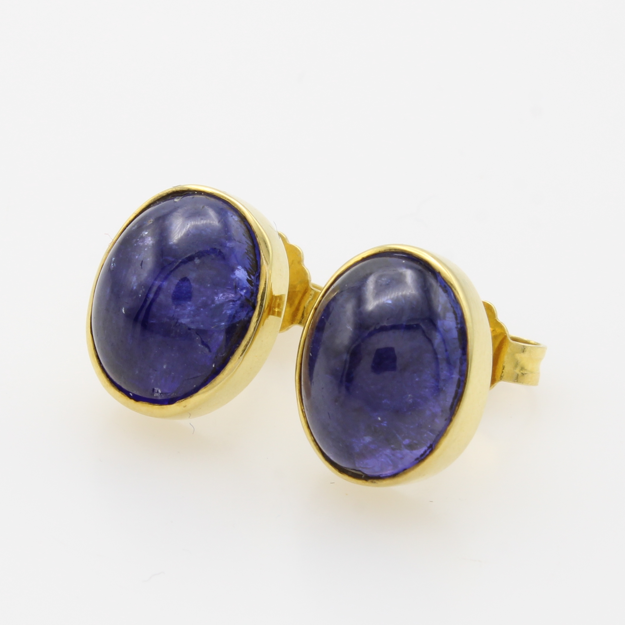 Image 27054574 - Paar Ohrstecker mit Tansaniten, GG 585/000, 2 ovale Tansanitcabochons in glatten ...