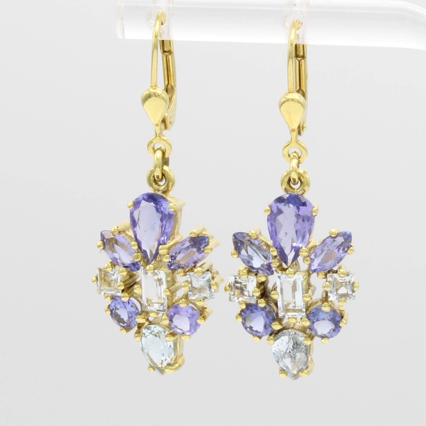 Image 27054588 - Paar Ohrgehänge mit Tansaniten und Aquamarinen, GG 585/000, Farbsteine in versch. ...