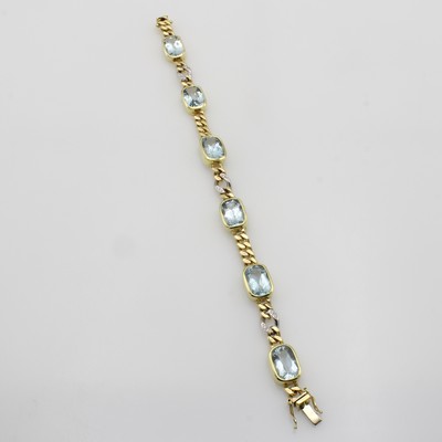 27054546a - Panzerarmband mit Aquamarinen und Diamanten, GG 585/000, 6 Aquam. zus. ca. 19.7 ct, ...