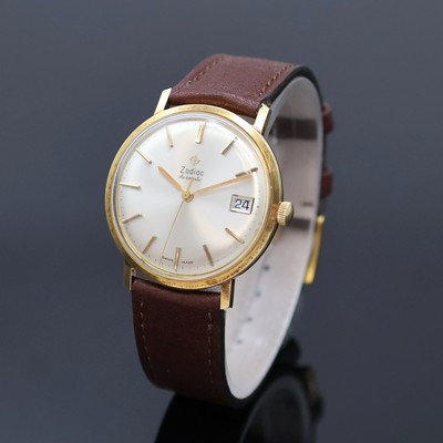 27054547a - ZODIAC Hermetic vergoldete Armbanduhr, Schweiz um 1960, Handaufzug, neutr. Lederband m. ...