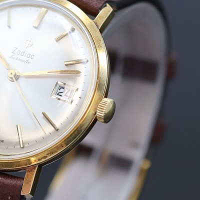 27054547c - ZODIAC Hermetic vergoldete Armbanduhr, Schweiz um 1960, Handaufzug, neutr. Lederband m. ...