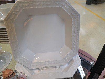 27054562a - Speiseservice, KPM Berlin, Modell Kurland weiß, 10 flache Teller, 10 tiefe Teller, 10 ...