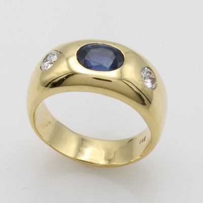 27054568a - Bandring mit Saphir und Brillanten, GG 750/ 000, ovaler, facett. Saphir ca. 2.34 ct, 2 ...