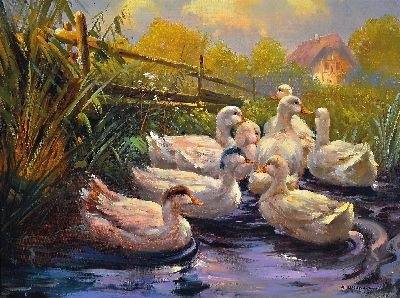 Image Hamid Mehrnia, geb. 1942, Enten auf dem Teich, Öl/Lwd, rechts unten signiert, ca. ...
