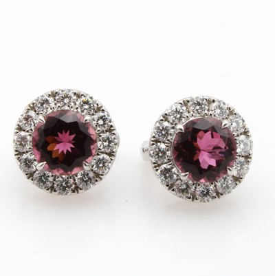 Image Paar Ohrstecker mit Rubelliten und Brillanten, WG 750/000, 2 Rubellite zus. ca. 4.18 ct, ...