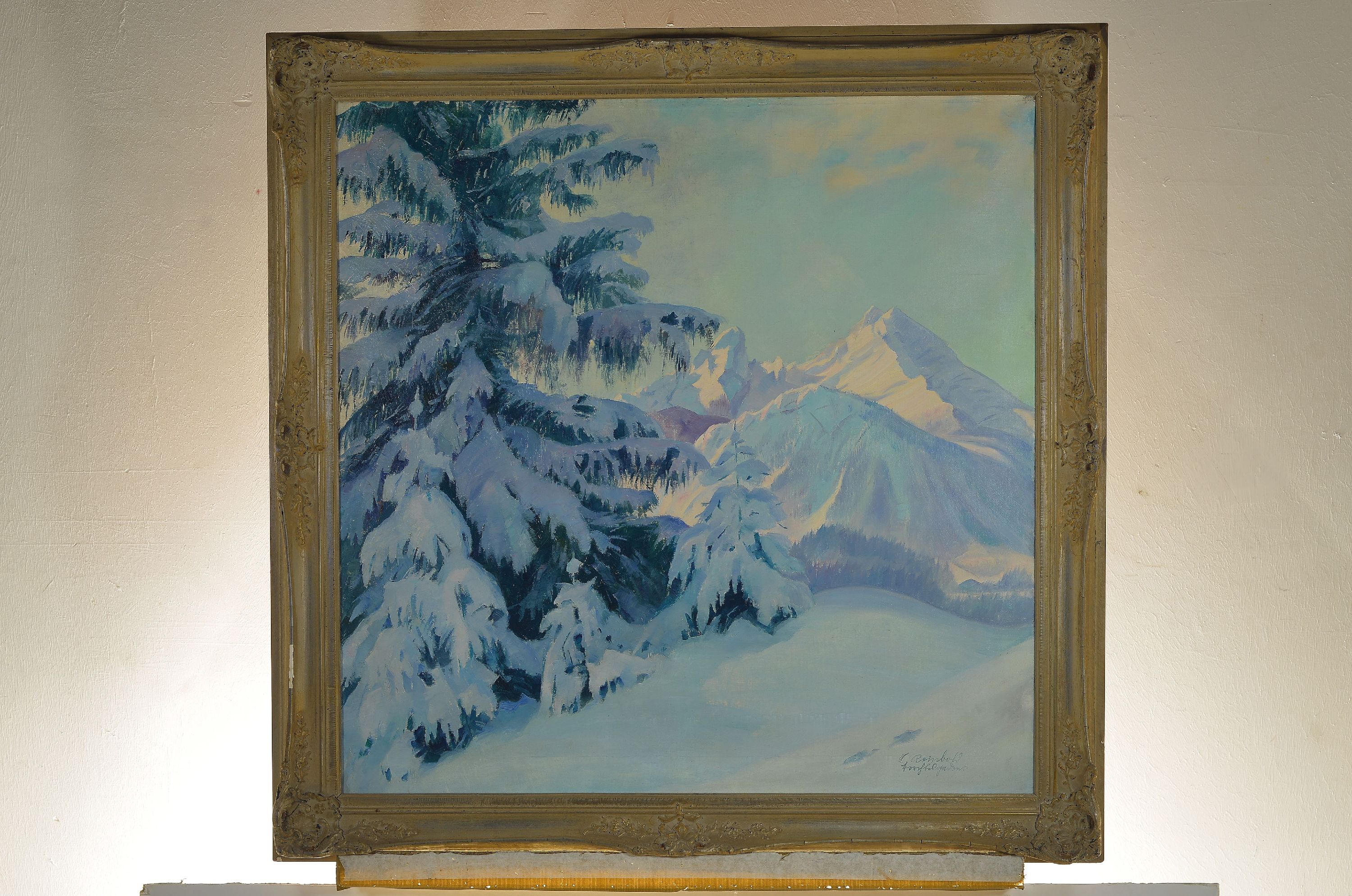 Detail k: Anton Reinbold, 1881 Berchtesgaden-1968, Winterlandschaft, rechts unten signiert, Öl/Lwd, 71x71 cm, Rahmen 96x95 cm