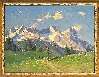 27054618k - Ungedeuteter Künstler der Mitte des 20.Jh., Alpenlandschaft mit Materl und ...