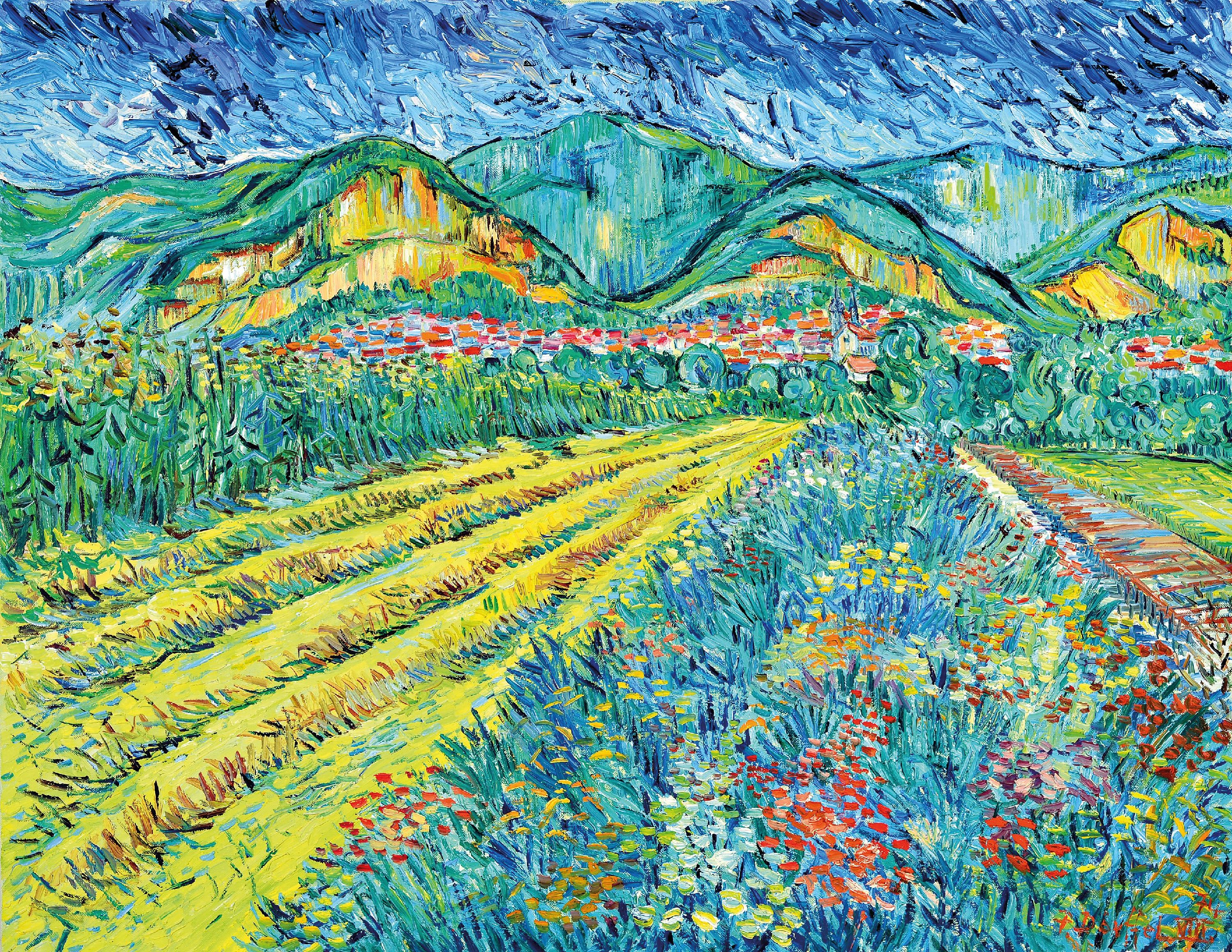 Image 27054856 - Peter Dörffel, 1935 Halle-2021 Heidelberg, Landschaft an der Bergstraße, Blick auf ...