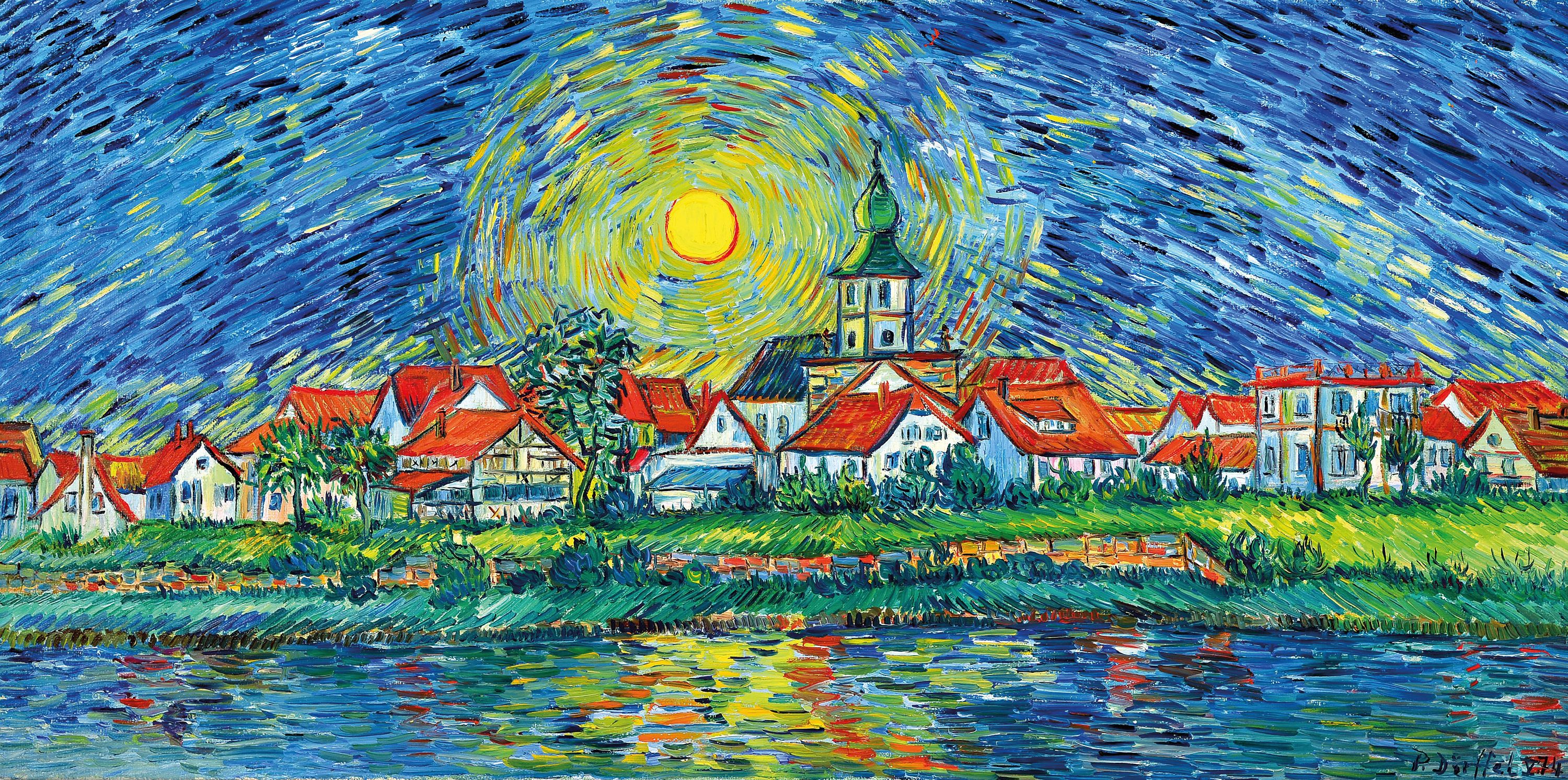 Image 27054857 - Peter Dörffel, 1935 Halle-2021 Heidelberg, Blick auf Ladenburg, im Duktus Vincent van ...