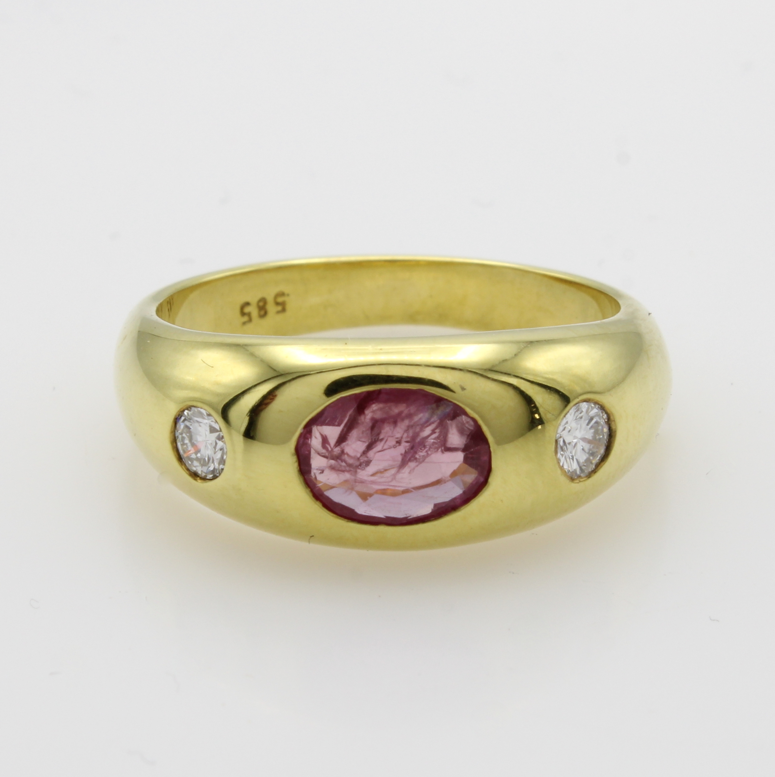 Image 27054868 - Bandring mit Rubin und Brillanten, GG 585/ 000, ovaler Rubin ca. 0.95 ct, 2 Brill. zus. ...