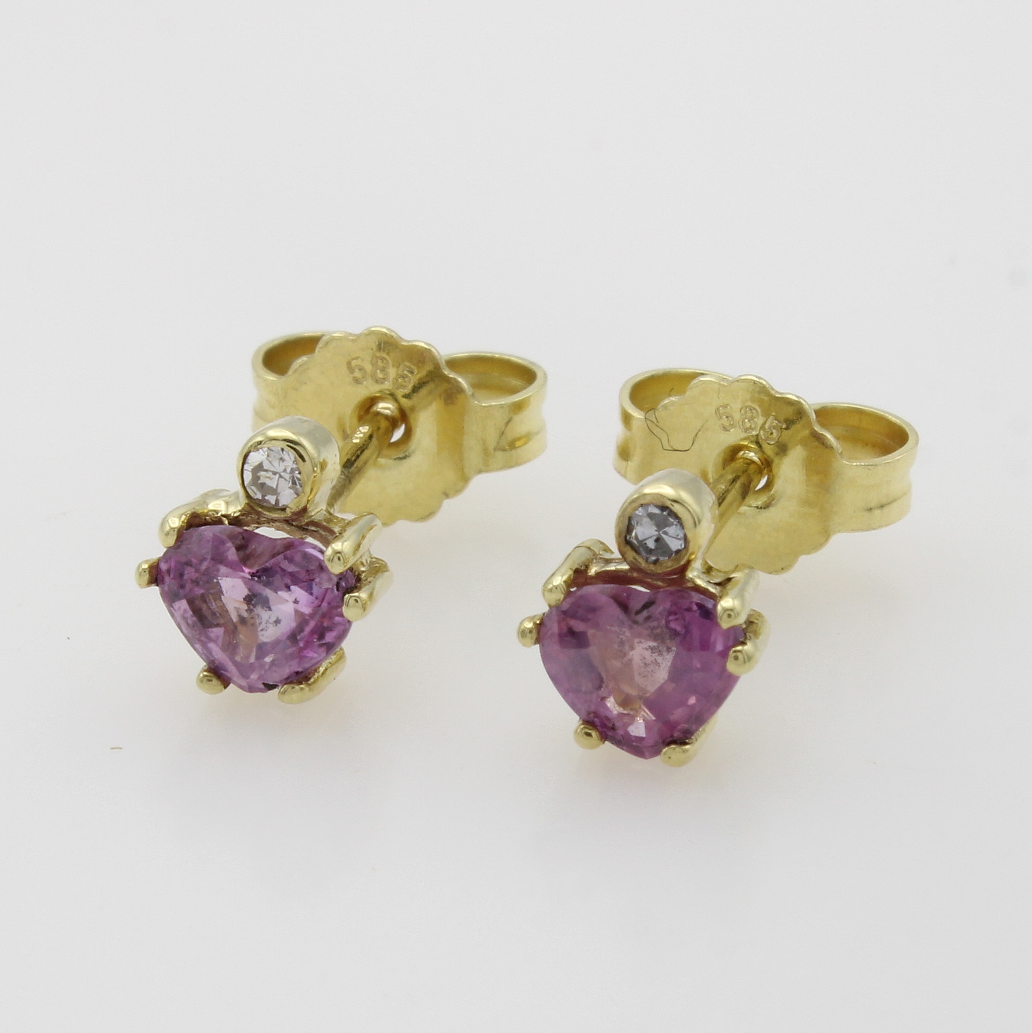 Image 27054873 - Paar Ohrstecker mit Turmalinen und Brillanten, GG 585/000, 2 rosa Turmalinherze zus. ca. ...