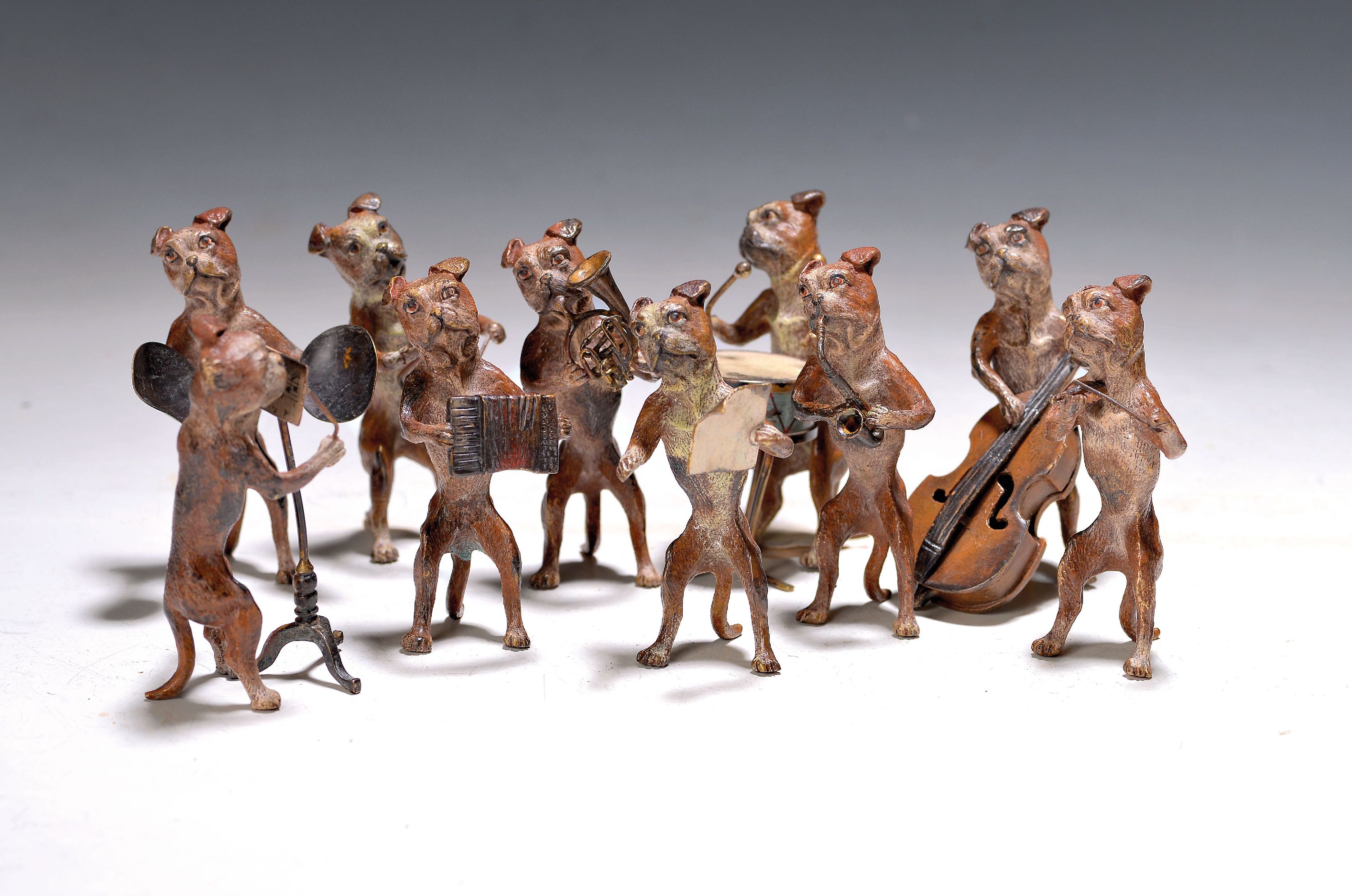 Image 27054924 - 10-tlg. Boxerorchester, Wiener Bronze, Dirigent und verschied. Musiker, bunt staffiert, ...