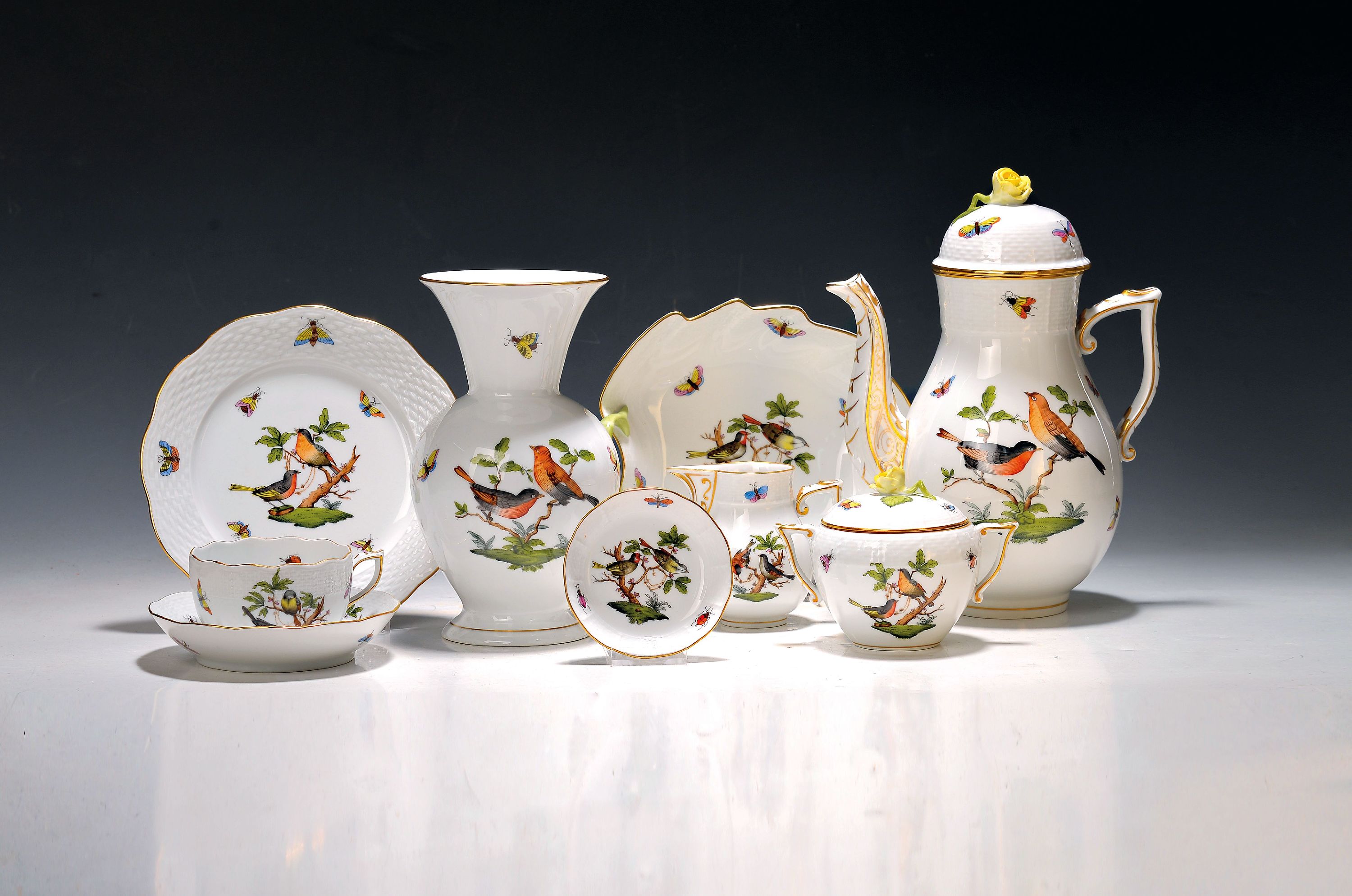 Image 27054960 - Kaffeeservice, Herend, Rothschild, komplett für 6 Personen, Porzellan, handbemalter ...