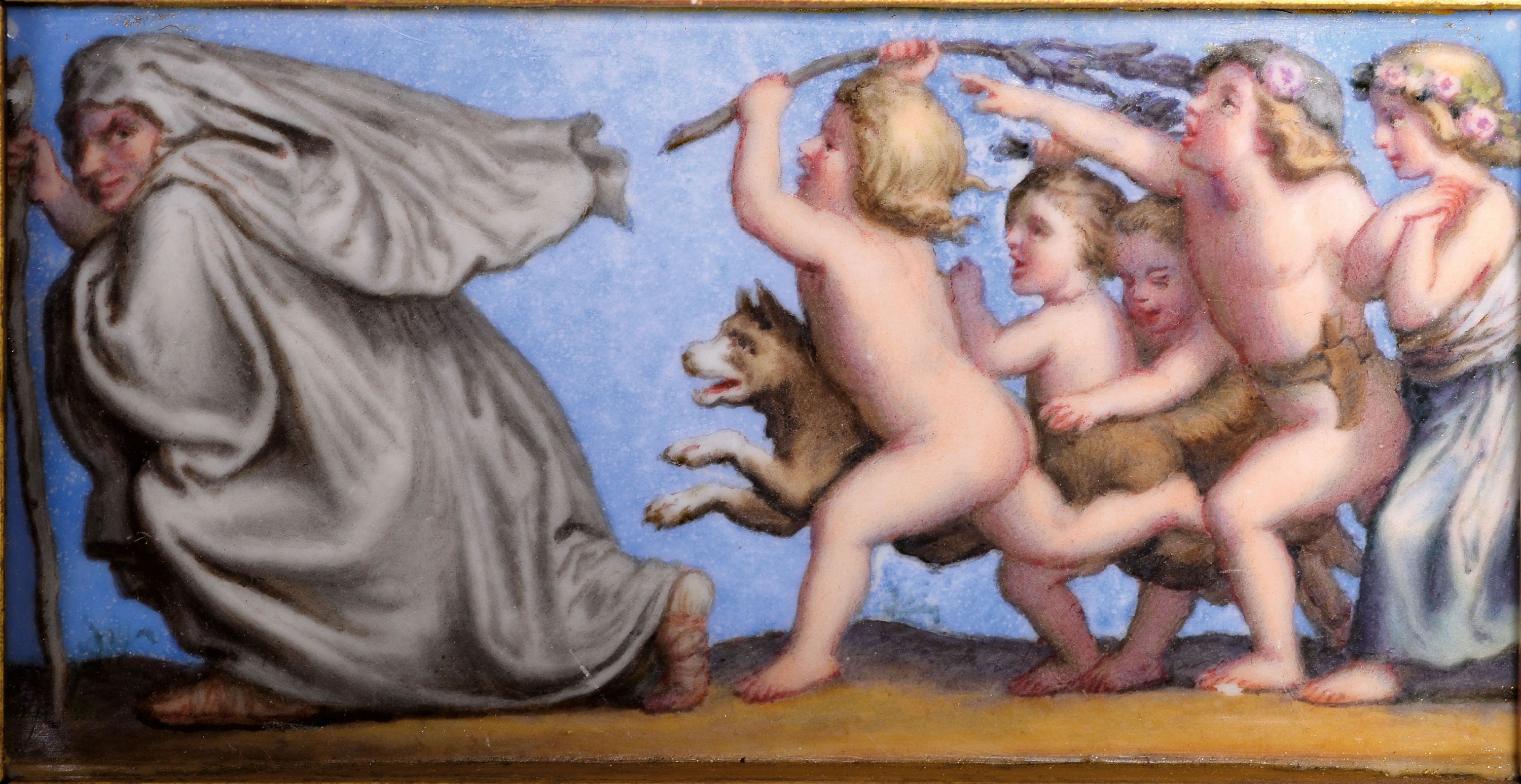 Detail b: 7 Porzellanbildplatten nach Gemälden von Ludwig Richter (1803-1884), Meissen, Knaufzeit um 1840/60, 2. Wahl, Porzellan, bemalt, Darstellungen mit ...