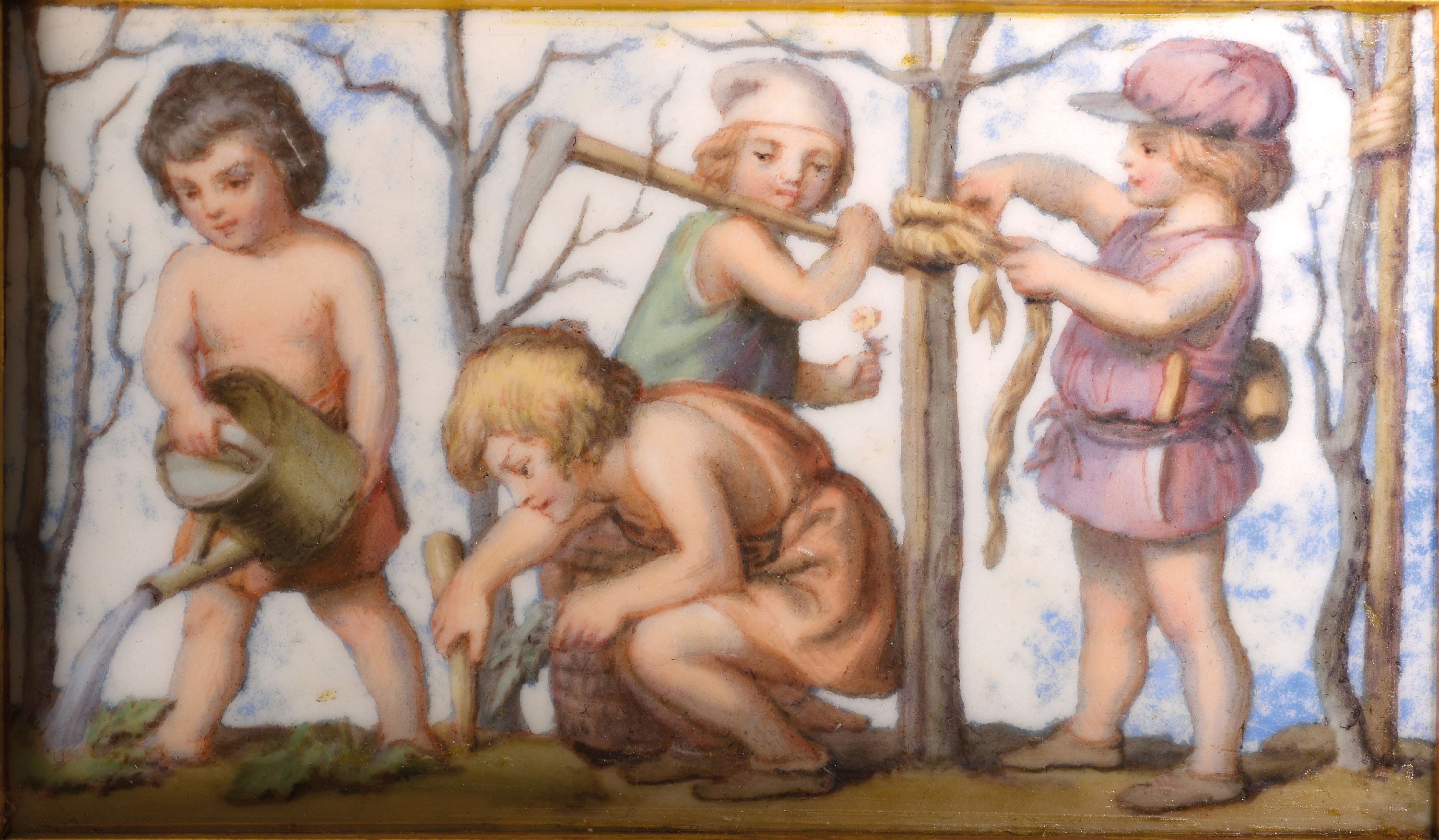 Detail f: 7 Porzellanbildplatten nach Gemälden von Ludwig Richter (1803-1884), Meissen, Knaufzeit um 1840/60, 2. Wahl, Porzellan, bemalt, Darstellungen mit ...