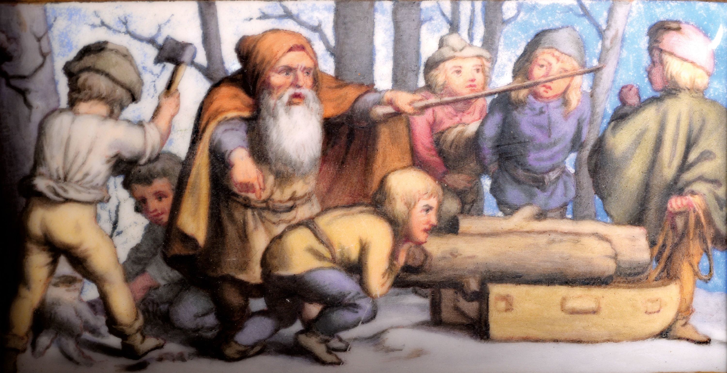 Detail g: 7 Porzellanbildplatten nach Gemälden von Ludwig Richter (1803-1884), Meissen, Knaufzeit um 1840/60, 2. Wahl, Porzellan, bemalt, Darstellungen mit ...
