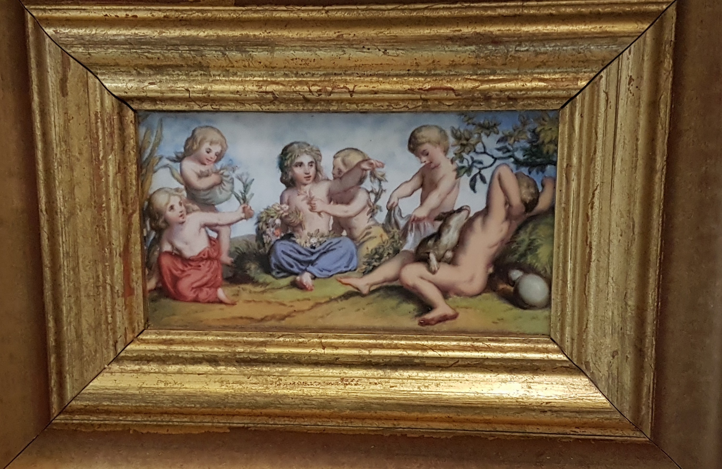 Detail i: 7 Porzellanbildplatten nach Gemälden von Ludwig Richter (1803-1884), Meissen, Knaufzeit um 1840/60, 2. Wahl, Porzellan, bemalt, Darstellungen mit ...