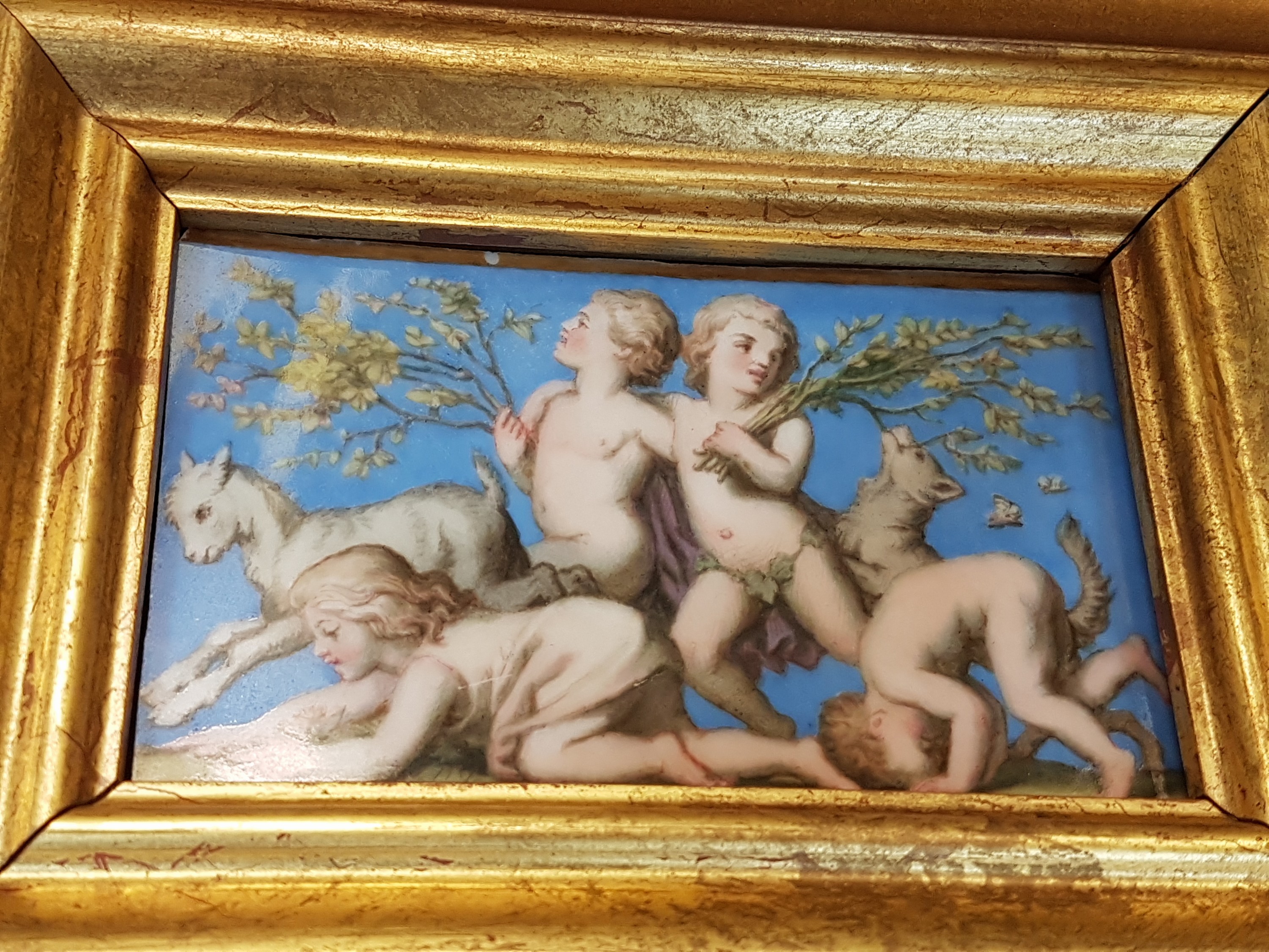 Detail l: 7 Porzellanbildplatten nach Gemälden von Ludwig Richter (1803-1884), Meissen, Knaufzeit um 1840/60, 2. Wahl, Porzellan, bemalt, Darstellungen mit ...