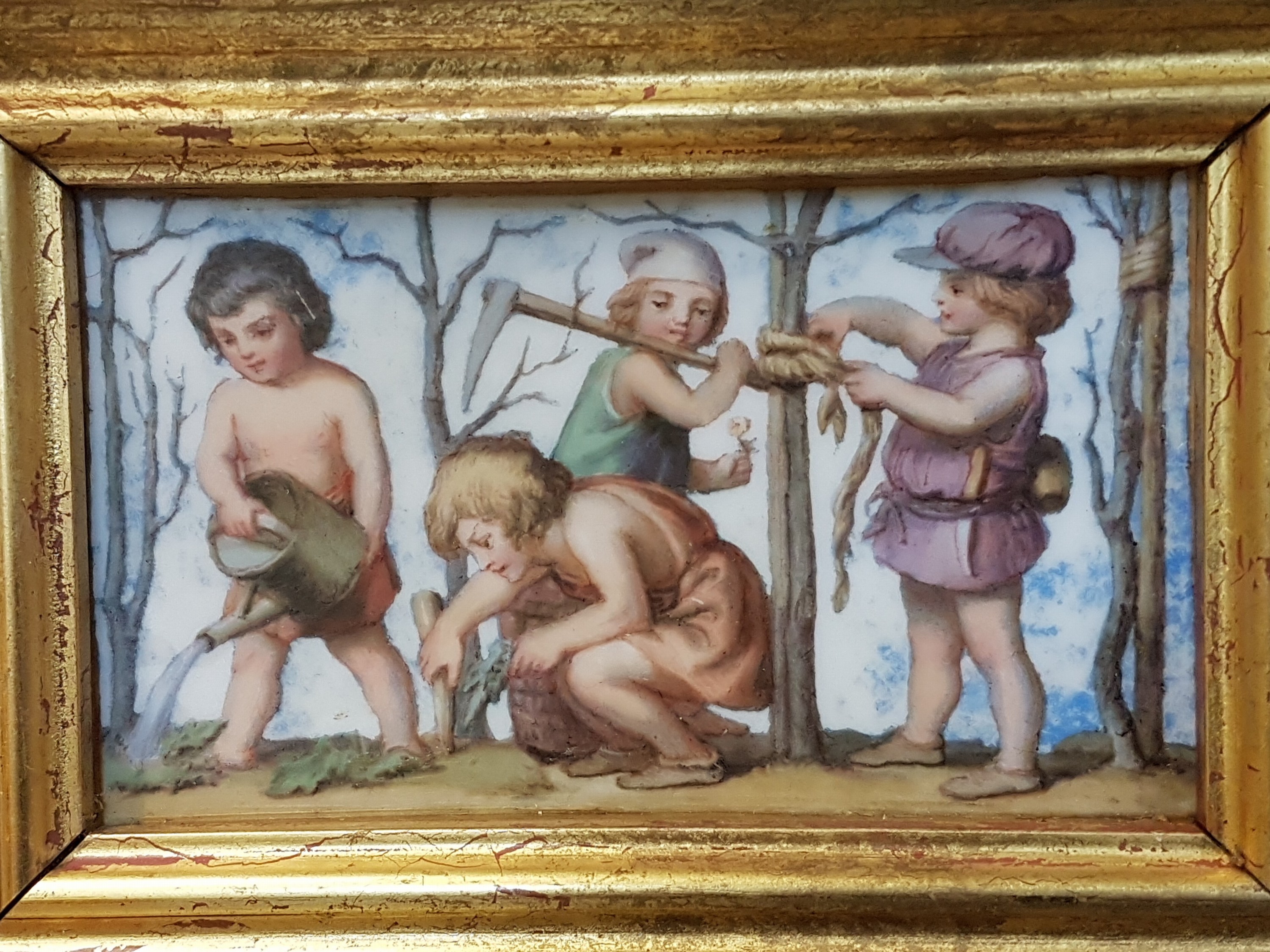 Detail m: 7 Porzellanbildplatten nach Gemälden von Ludwig Richter (1803-1884), Meissen, Knaufzeit um 1840/60, 2. Wahl, Porzellan, bemalt, Darstellungen mit ...