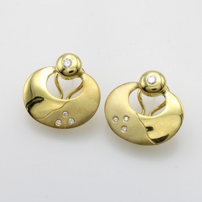 Image Paar Ohrstecker mit Brillanten, GG 585/000, ovale Unterteile z.T. matt., 8 Brill. zus. ...