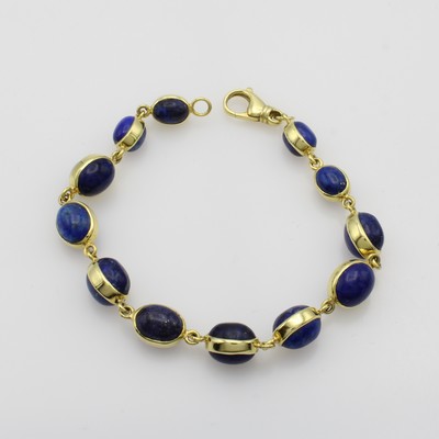 27054968a - Armband mit Lapislazuli, GG 585/000, ovale Lapislazuli zus. ca. 45 ct, L. ca. 19 cm ...
