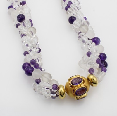 Image 4-reihige Kette mit Bergkristallen und Amethysten, Wechselschl. 925er Silber ...