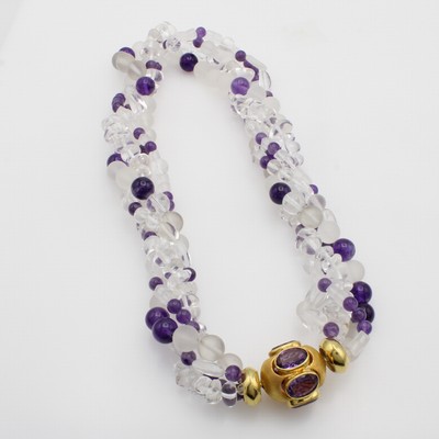 27054976a - 4-reihige Kette mit Bergkristallen und Amethysten, Wechselschl. 925er Silber ...