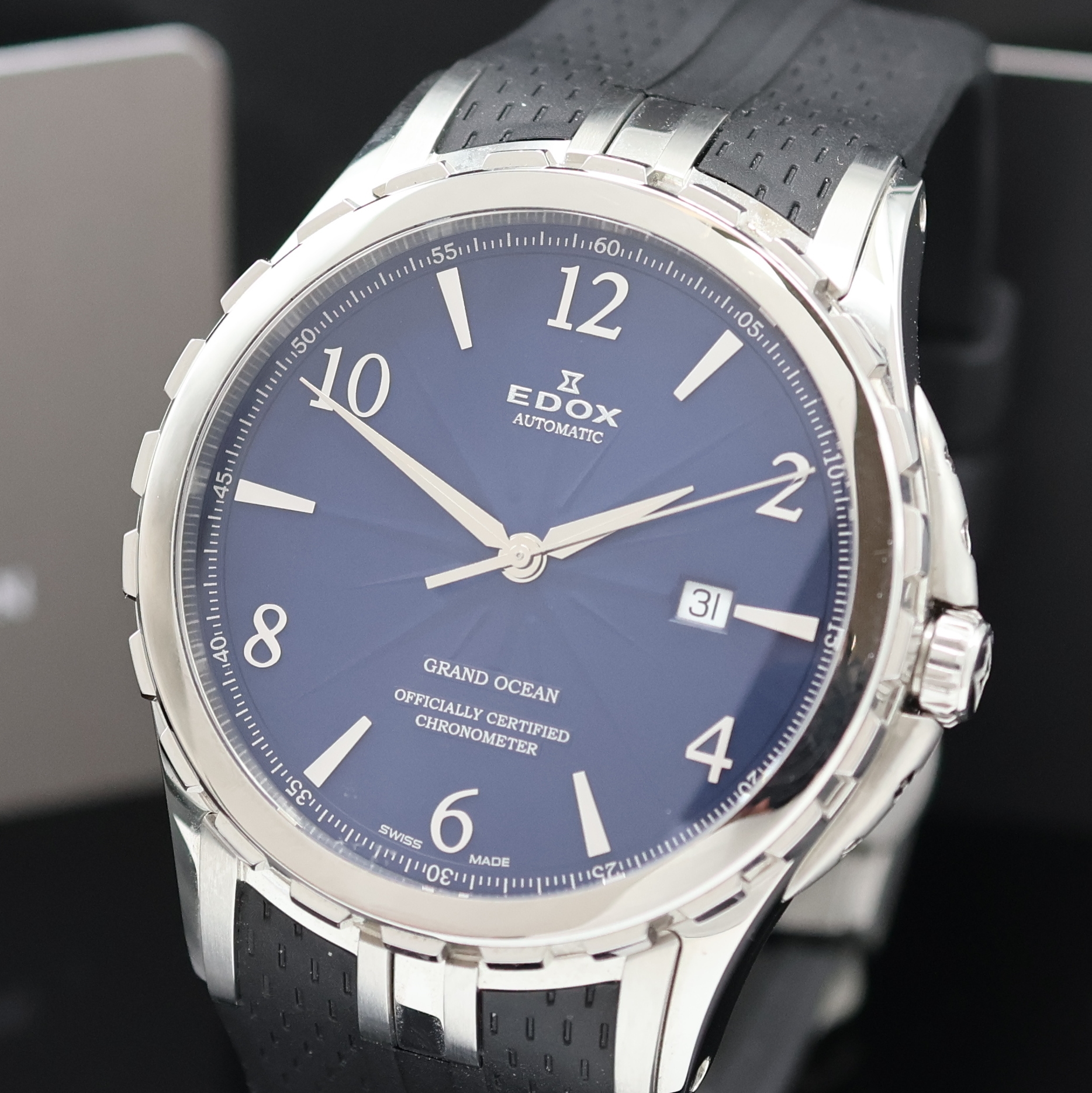 Detail a: EDOX Grand Ocean Chronometer Herrenarmbanduhr Referenz 80077, Schweiz verk. lt. beil. Garantiekarte 10/2013, Automatik, Edelstahlgeh. inkl. orig. ...
