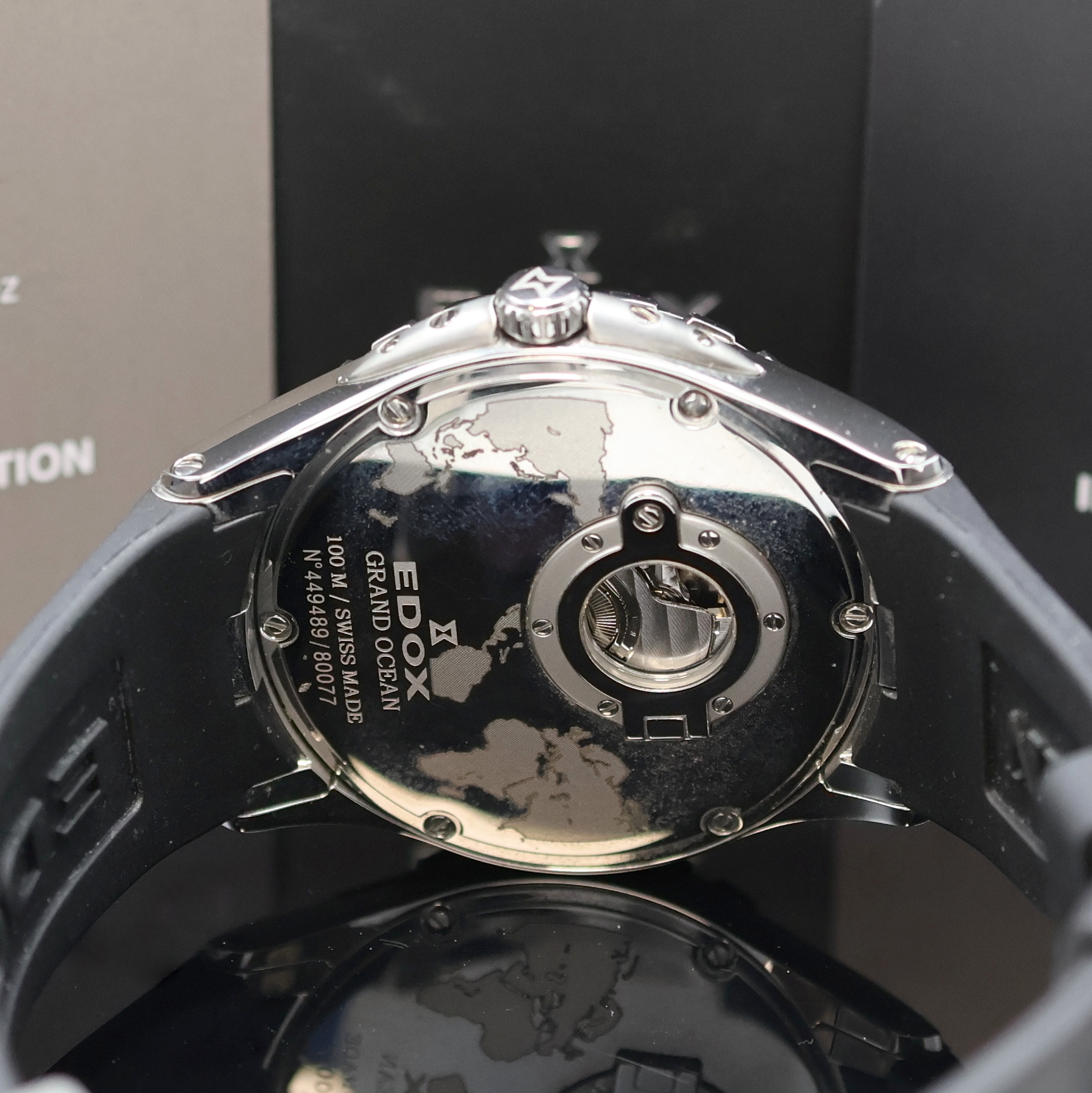 Detail d: EDOX Grand Ocean Chronometer Herrenarmbanduhr Referenz 80077, Schweiz verk. lt. beil. Garantiekarte 10/2013, Automatik, Edelstahlgeh. inkl. orig. ...