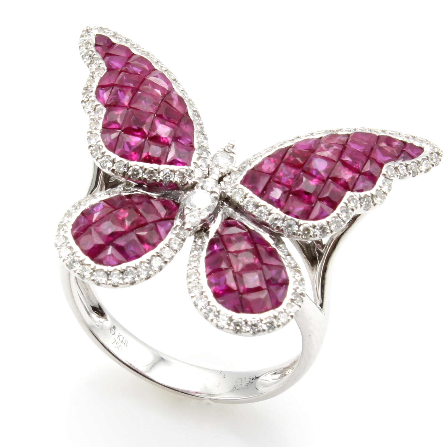 Image 27055030 - Ring ´Schmetterling´ mit Rubinen und Brillanten, WG 750/000, 70 Rubine zus. ca. 2.50 ct, ...