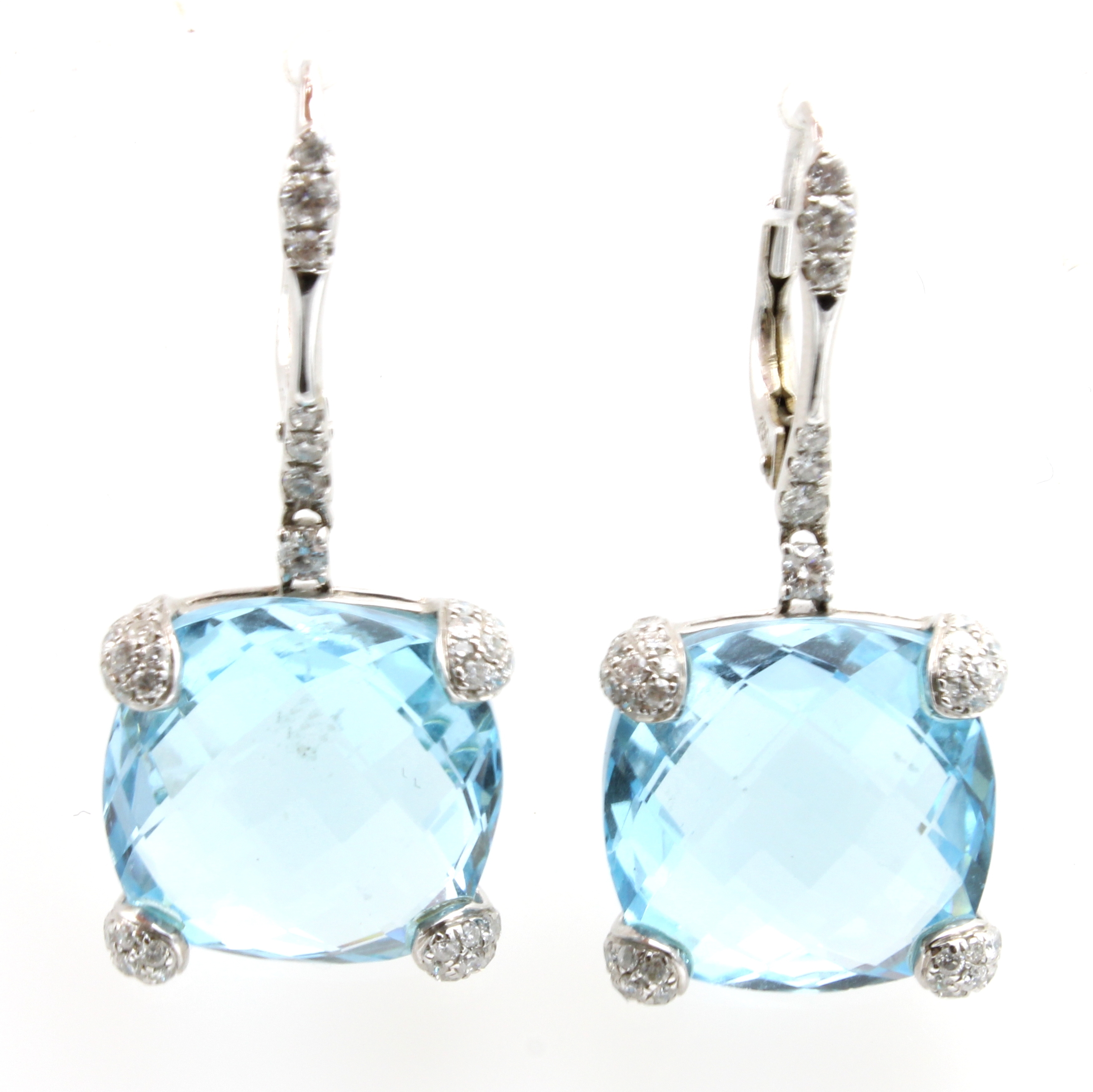 Image 27055035 - Paar Ohrgehänge mit Blautopasen und Brillanten, WG 750/000, Topase im Briolettschliff ...